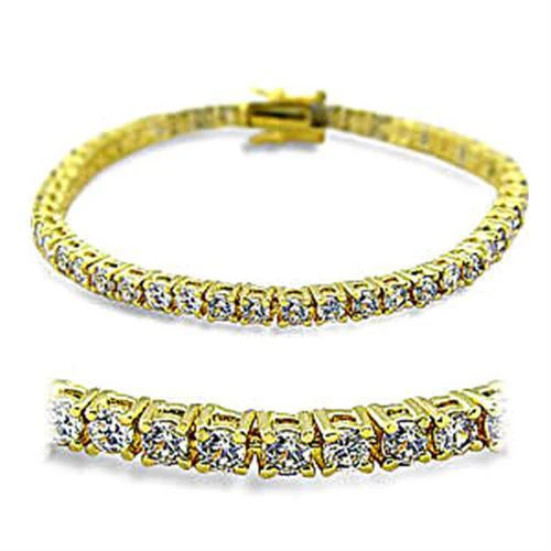 415904 - Gold Brass Bracelet with AAA Grade CZ in Clear - Image 2