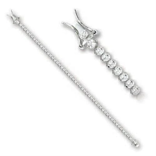 47103 - Rhodium Brass Bracelet with AAA Grade CZ in Clear - Image 5