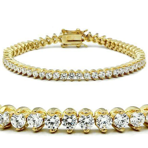 47104 - Gold Brass Bracelet with AAA Grade CZ in Clear - Image 3