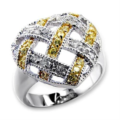 60205 - Reverse Two-Tone Brass Ring with AAA Grade CZ in Topaz - Image 3