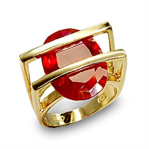 6X001 - Gold 925 Sterling Silver Ring with Synthetic Garnet in Ruby - Image 2