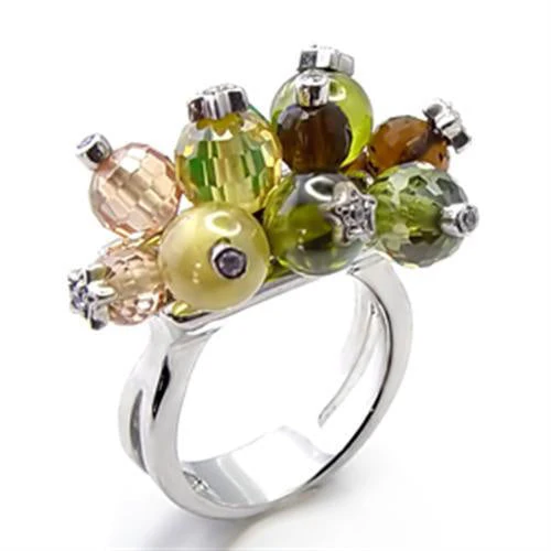 6X018 - Rhodium Brass Ring with AAA Grade CZ in Multi Color - Image 6