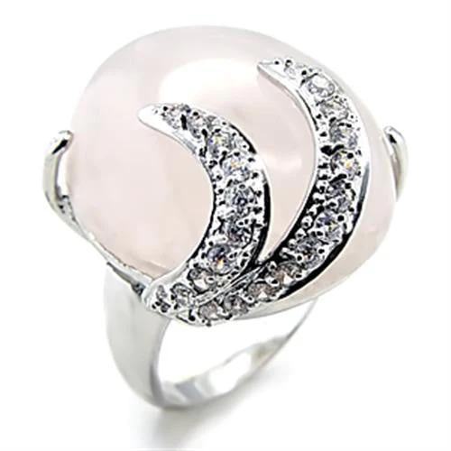 6X028 - Rhodium Brass Ring with Precious Stone PINK CRYSTAL in Light Rose - Image 5