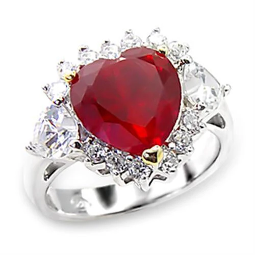 6X062 - High-Polished 925 Sterling Silver Ring with Synthetic Garnet in Ruby - Image 2