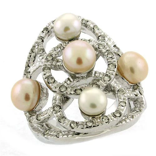 6X087 - Rhodium Brass Ring with Semi-Precious Pearl in Multi Color - Image 8