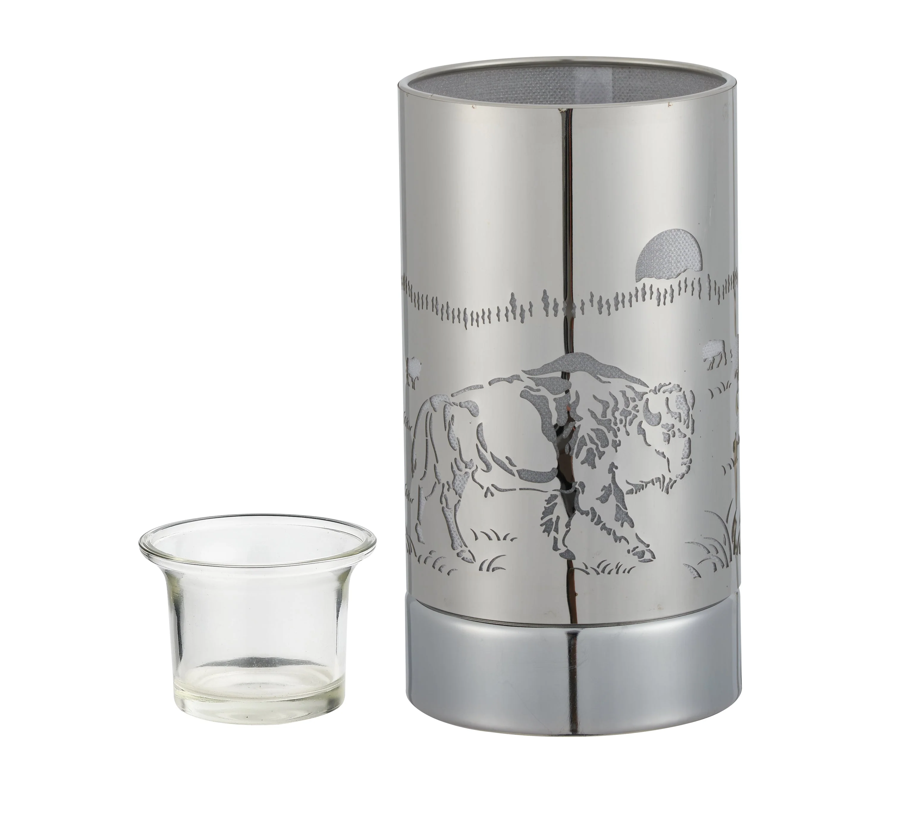 7" touch lamp-Fragrance Wax Melts Warmer -Electric Candle Essential Oil Burner-Metal Silver Bison Table Decor by Peterson Housewares & Artwares - Image 3