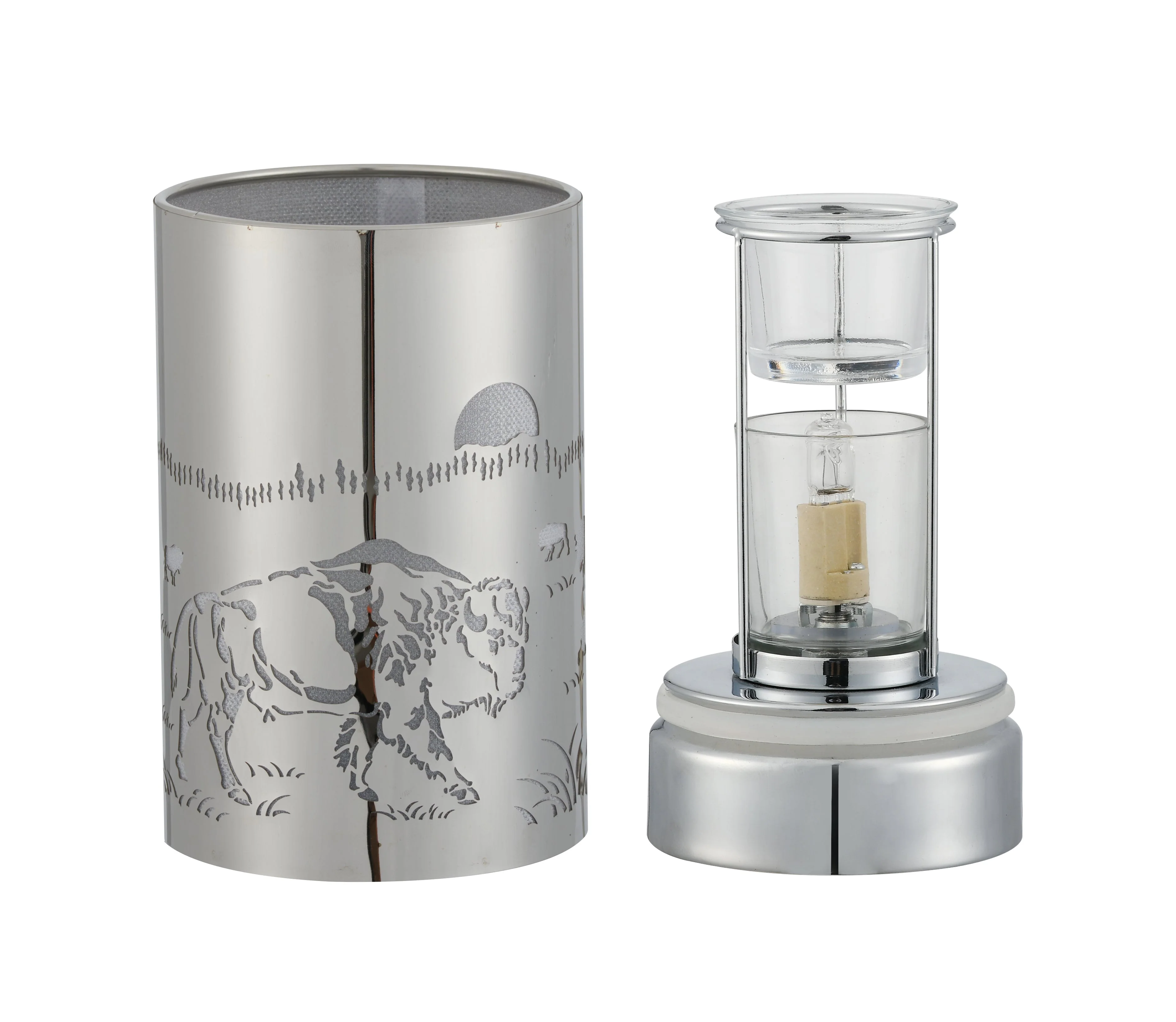 7" touch lamp-Fragrance Wax Melts Warmer -Electric Candle Essential Oil Burner-Metal Silver Bison Table Decor by Peterson Housewares & Artwares - Image 4
