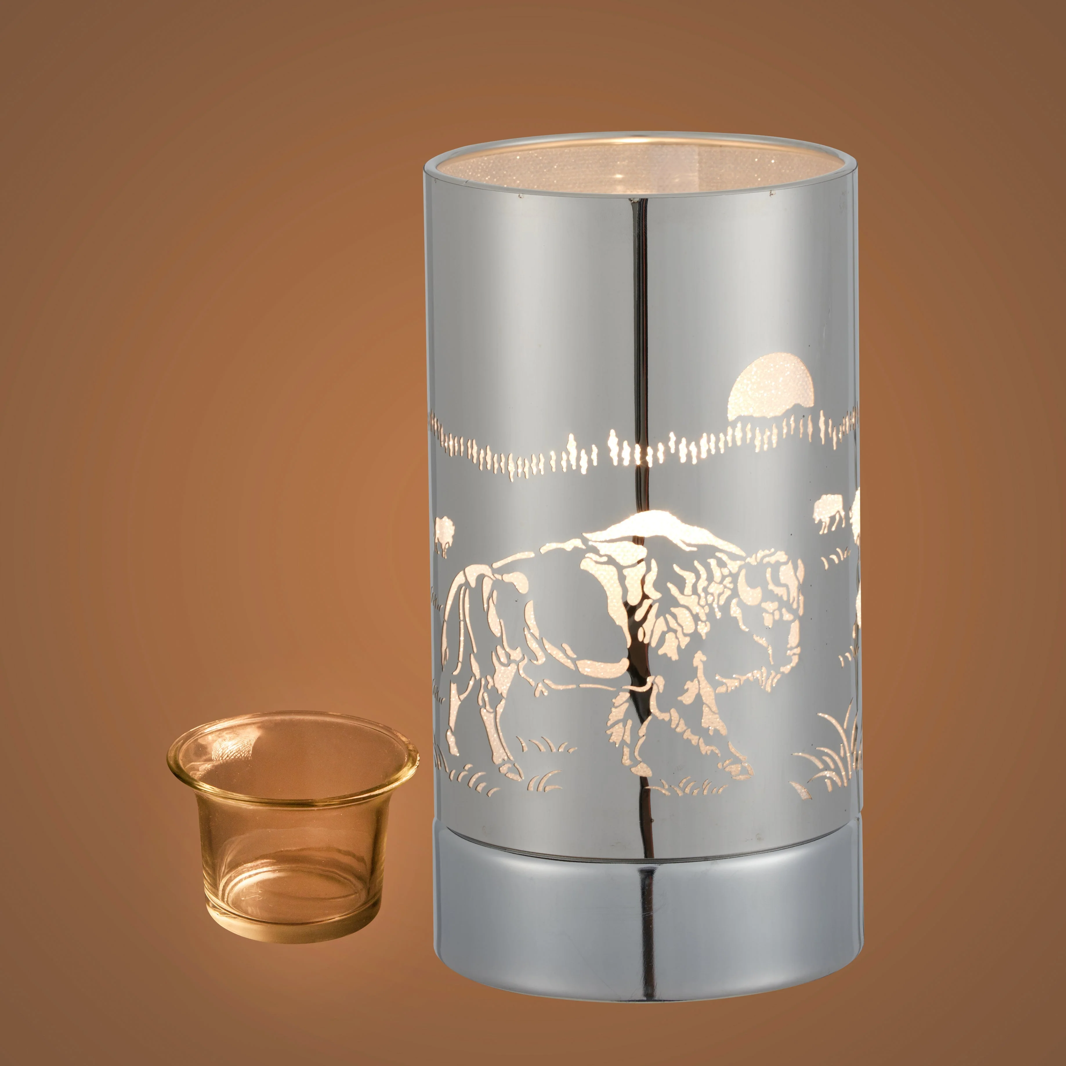 7" touch lamp-Fragrance Wax Melts Warmer -Electric Candle Essential Oil Burner-Metal Silver Bison Table Decor by Peterson Housewares & Artwares - Image 5