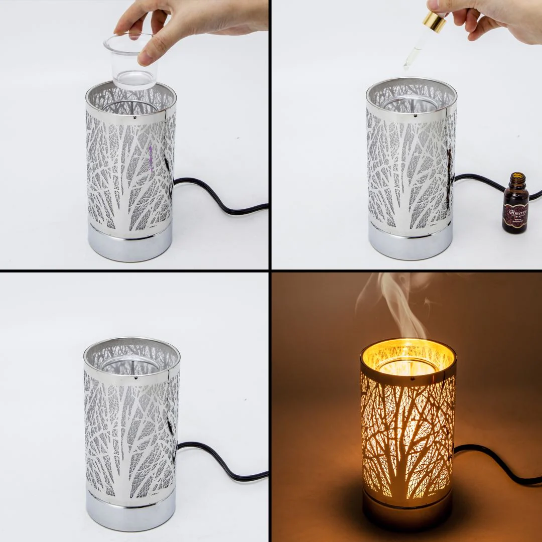 7" touch lamp-Fragrance Wax Melts Warmer -Electric Candle Essential Oil Burner-Metal Silver GardenTable Decor by Peterson Housewares & Artwares - Image 5
