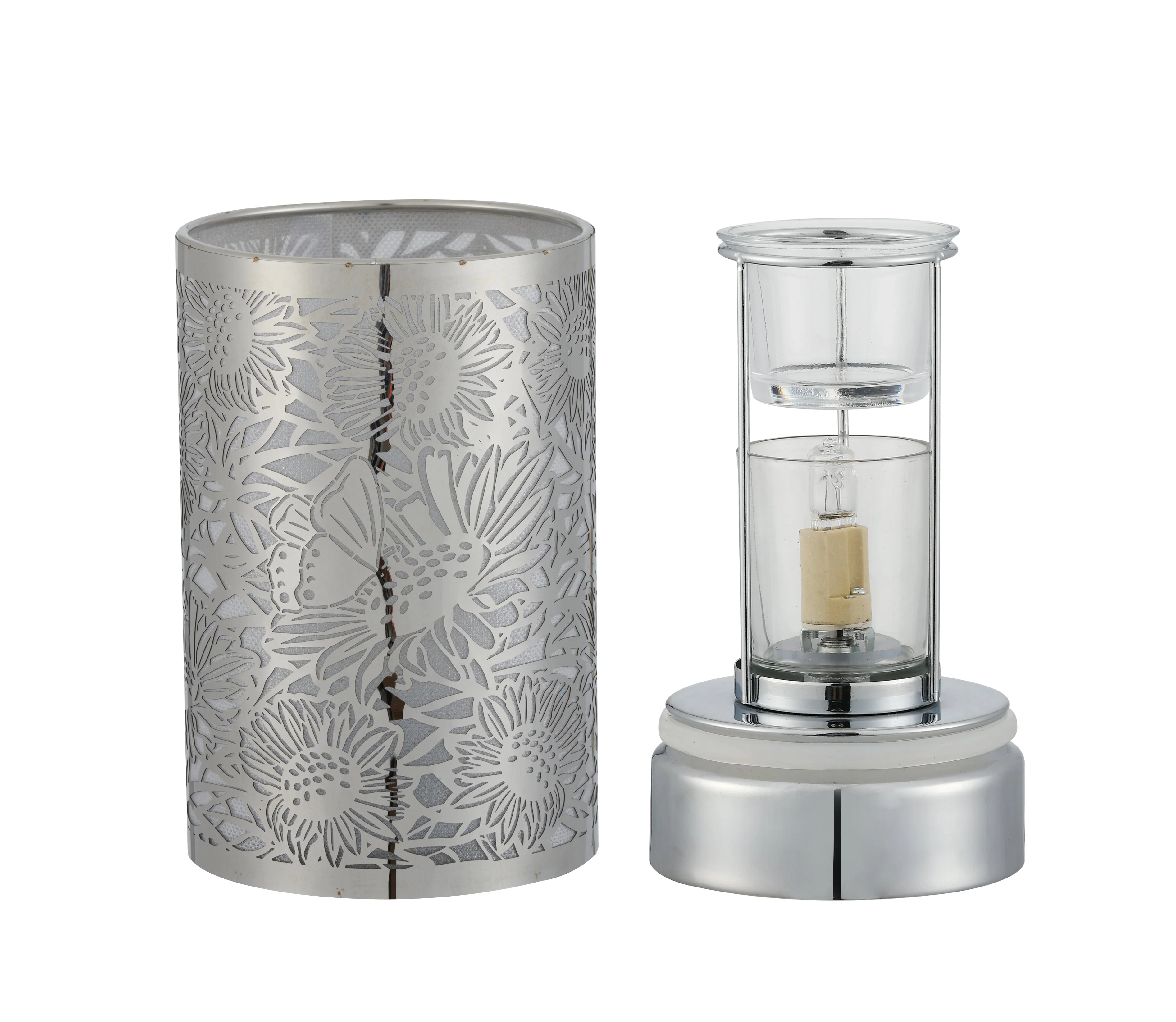 7" touch lamp-Fragrance Wax Melts Warmer -Electric Candle Essential Oil Burner-Metal Silver Sunflower Table Decor by Peterson Housewares & Artwares - Image 4