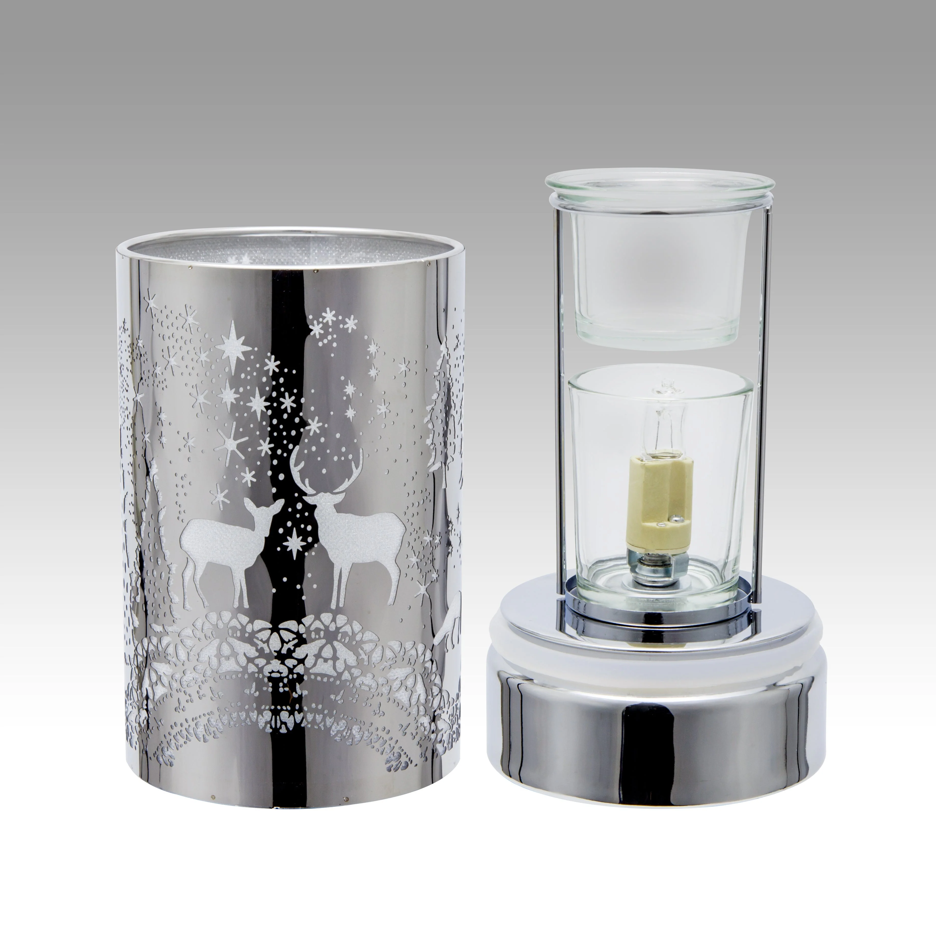 7" touch lamp-Fragrance Wax Melts Warmer -Electric Candle Essential Oil Burner-Metal Table Decor - Silver Wildlife by Peterson Housewares & Artwares - Image 2