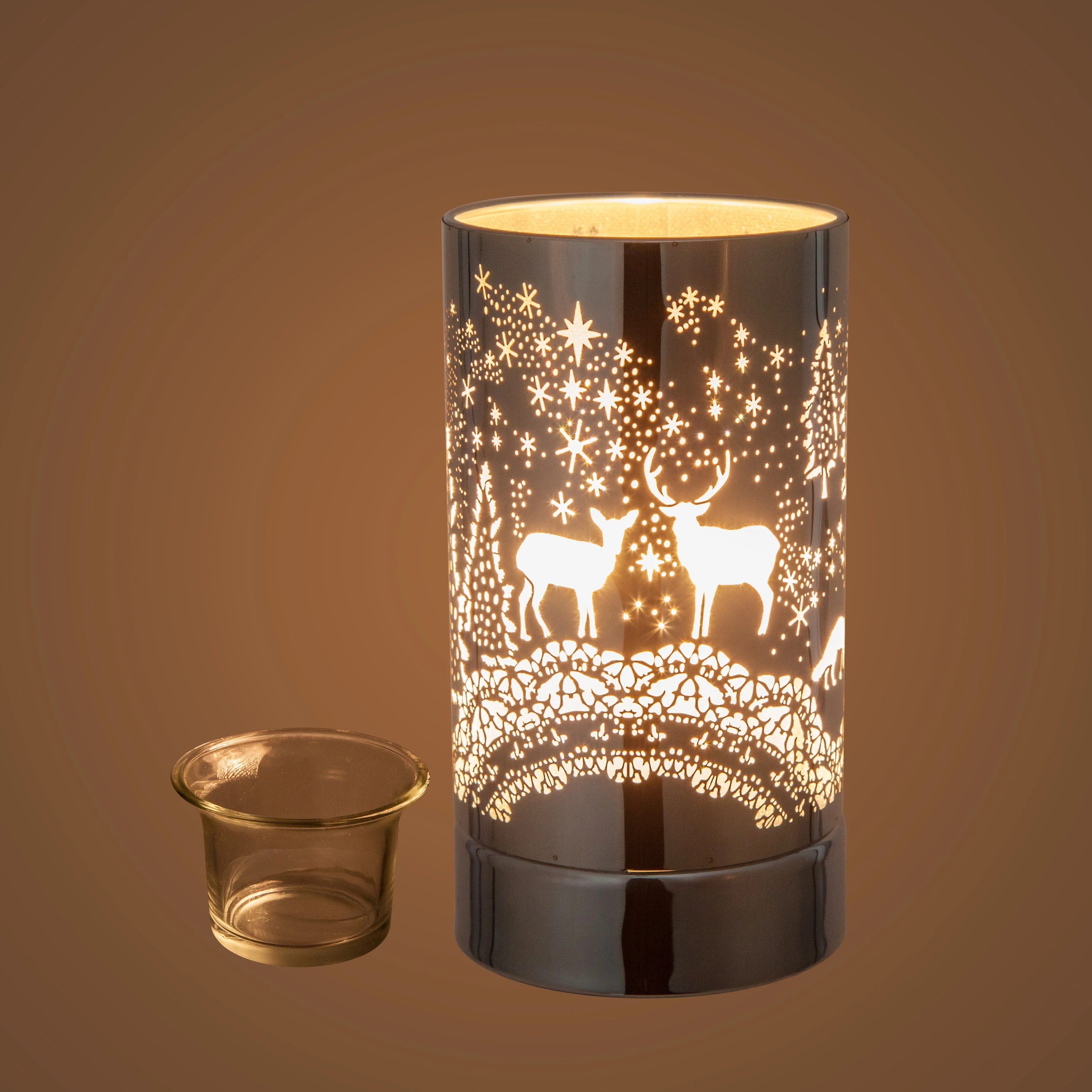 7" touch lamp-Fragrance Wax Melts Warmer -Electric Candle Essential Oil Burner-Metal Table Decor - Silver Wildlife by Peterson Housewares & Artwares - Image 3