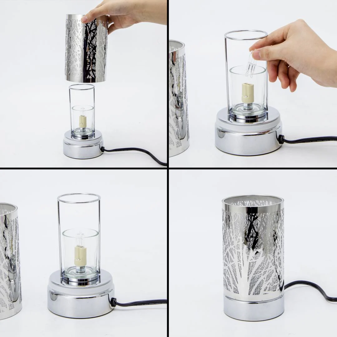 7" touch lamp-Fragrance Wax Melts Warmer -Electric Candle Essential Oil Burner-Metal Table Decor - Silver Wildlife by Peterson Housewares & Artwares - Image 4