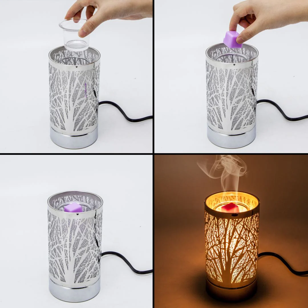 7" touch lamp-Fragrance Wax Melts Warmer -Electric Candle Essential Oil Burner-Metal Table Decor - Silver Wildlife by Peterson Housewares & Artwares - Image 8