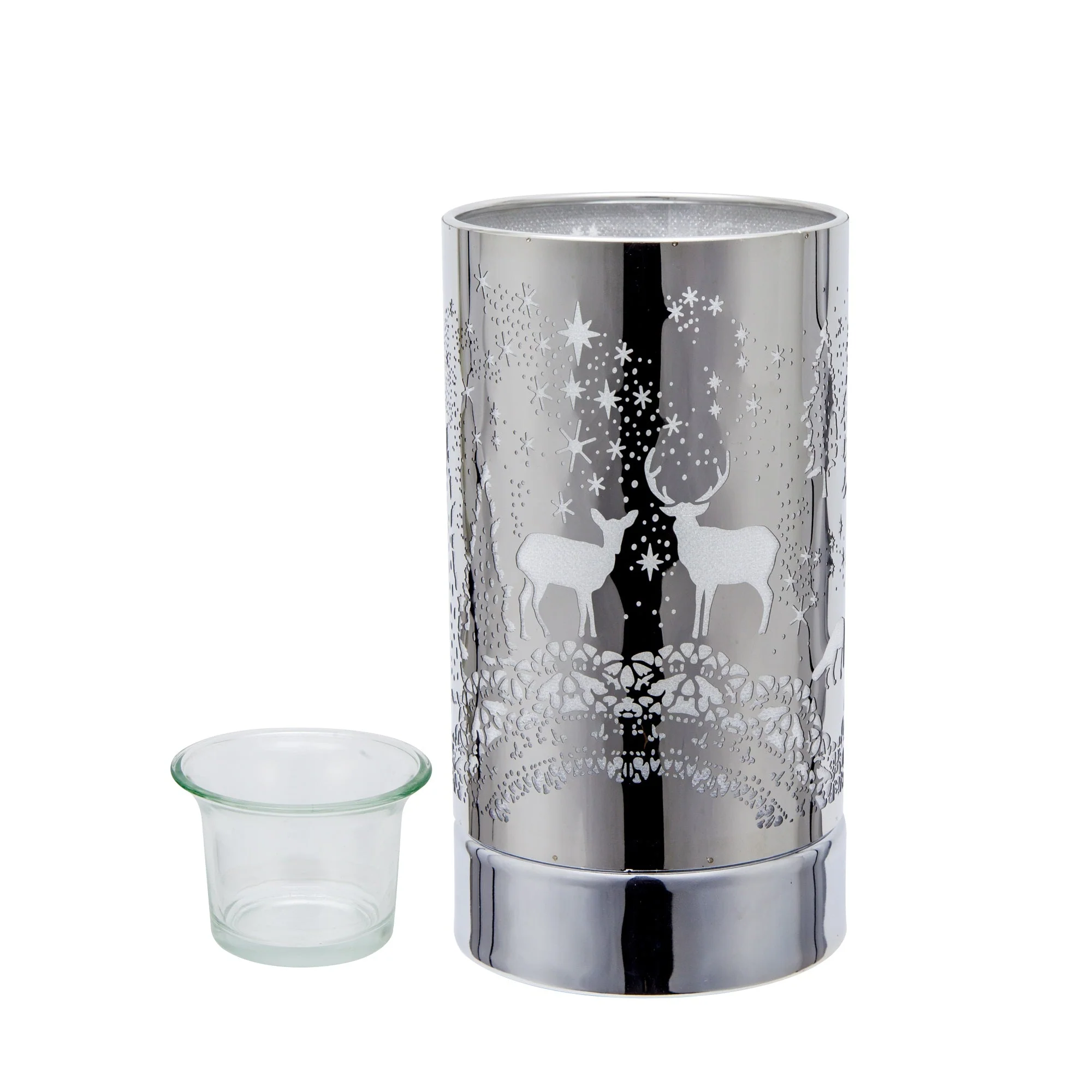 7" touch lamp-Fragrance Wax Melts Warmer -Electric Candle Essential Oil Burner-Metal Table Decor - Silver Wildlife by Peterson Housewares & Artwares - Image 9