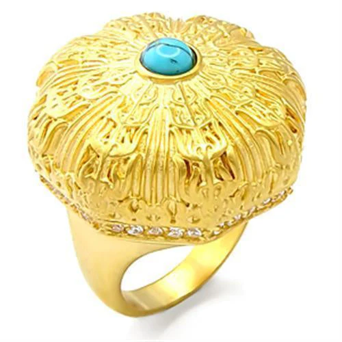 70913 - Gold Brass Ring with Synthetic Turquoise in Sea Blue - Image 3