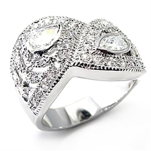 7X083 - Rhodium Brass Ring with AAA Grade CZ in Clear - Image 2