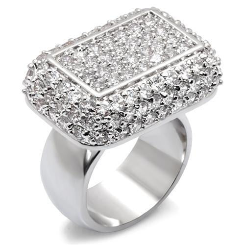 7X099 - Rhodium Brass Ring with AAA Grade CZ in Clear - Image 4