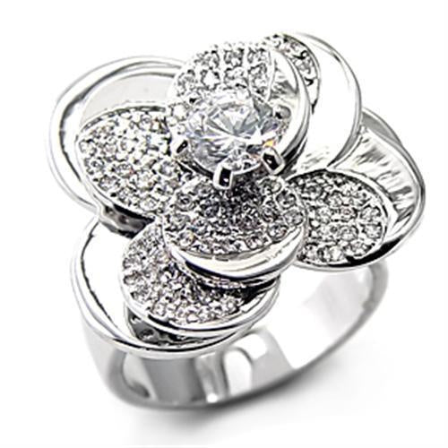 7X131 - Rhodium Brass Ring with AAA Grade CZ in Clear - Image 3