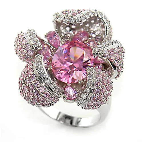 80316 - Rhodium Brass Ring with AAA Grade CZ in Rose - Image 6