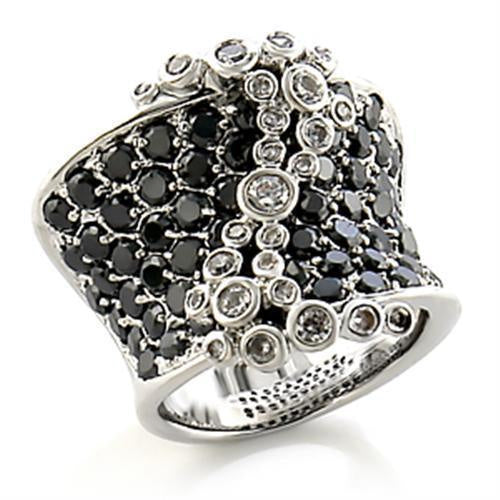 8X139 - Rhodium Brass Ring with AAA Grade CZ in Jet - Image 5