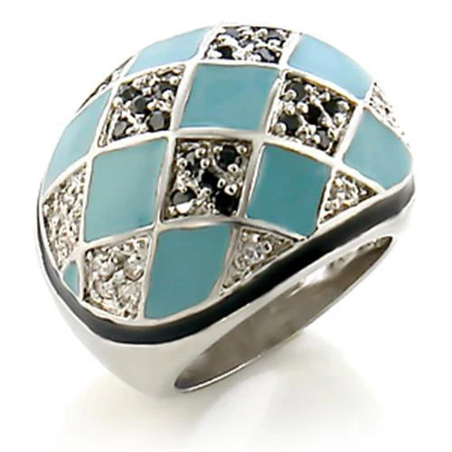 8X159 - Rhodium Brass Ring with AAA Grade CZ in Jet - Image 5