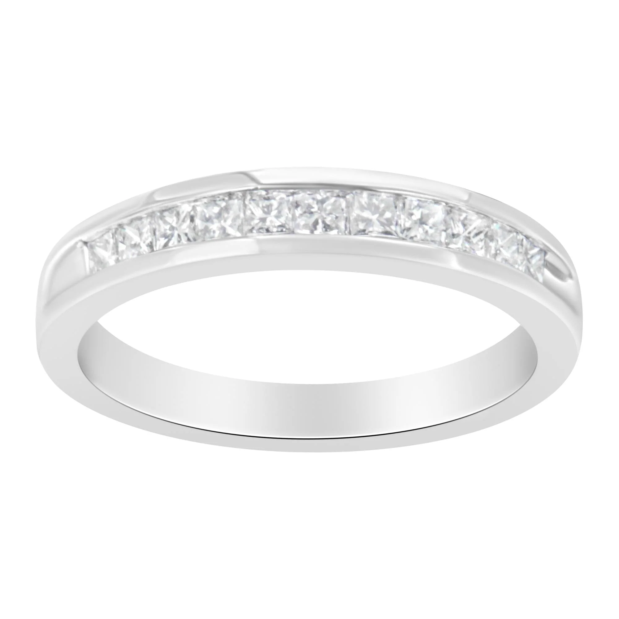 .925 Sterling Silver 1/2 Cttw Princess-Cut Diamond Channel-Set Half-Eternity Wedding or Anniversary Band Ring (H-I Color, I2 Clarity) by Infinite Jewels - Image 2