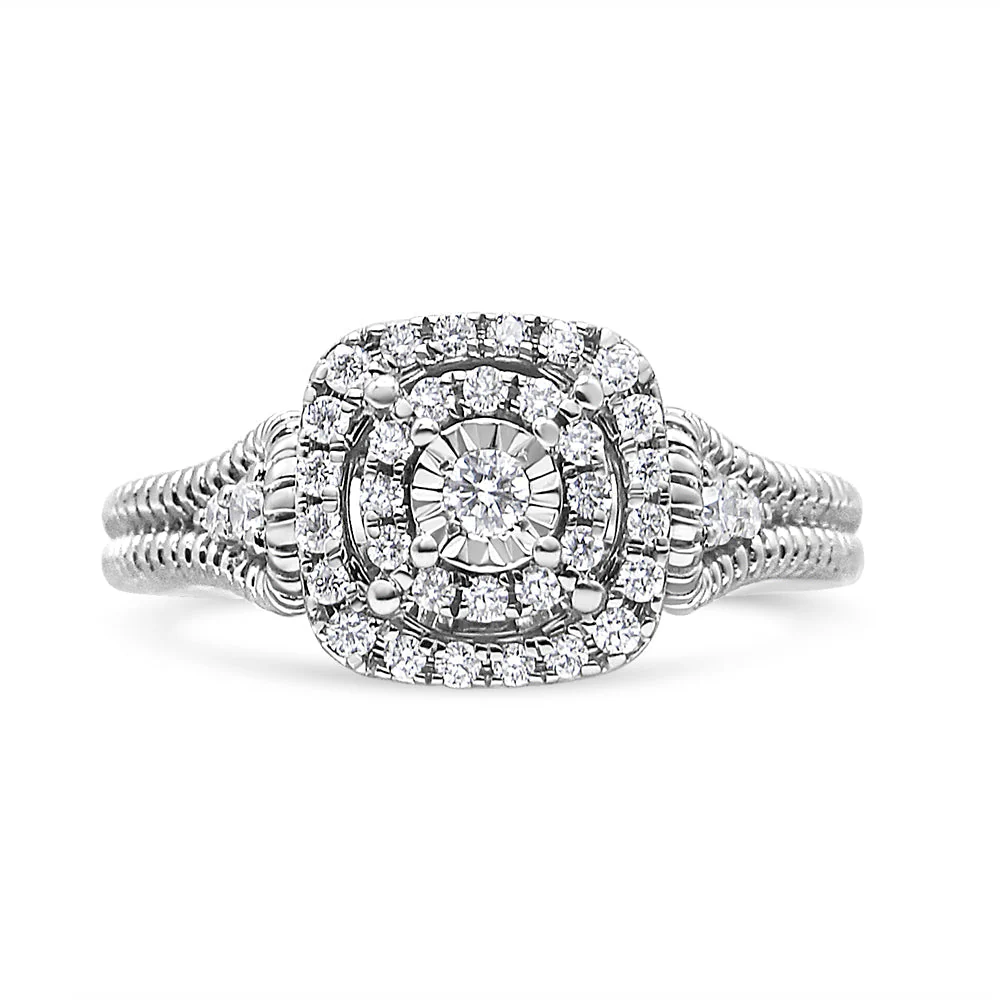 .925 Sterling Silver 1/3 Cttw Miracle Set Round-Cut Diamond Cocktail Ring (H-I Color, I1-I2 Clarity) by Haus of Brilliance - Image 2