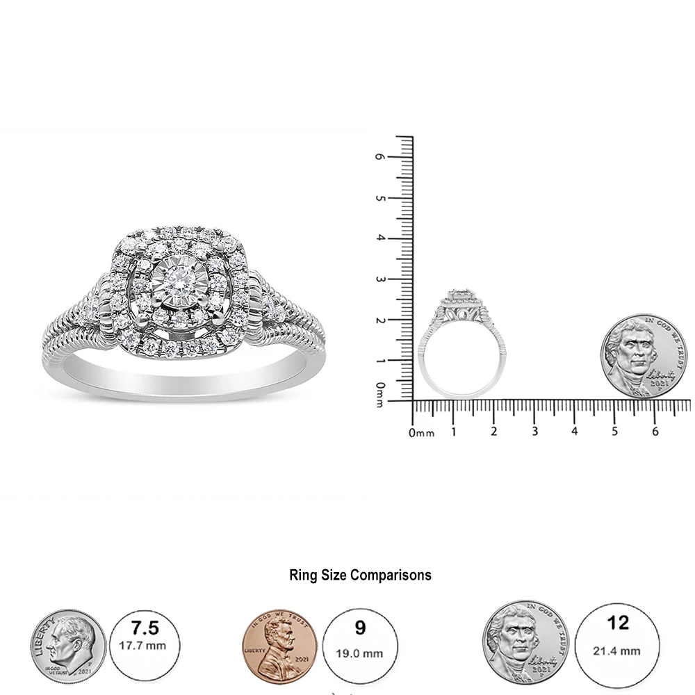 .925 Sterling Silver 1/3 Cttw Miracle Set Round-Cut Diamond Cocktail Ring (H-I Color, I1-I2 Clarity) by Haus of Brilliance - Image 6