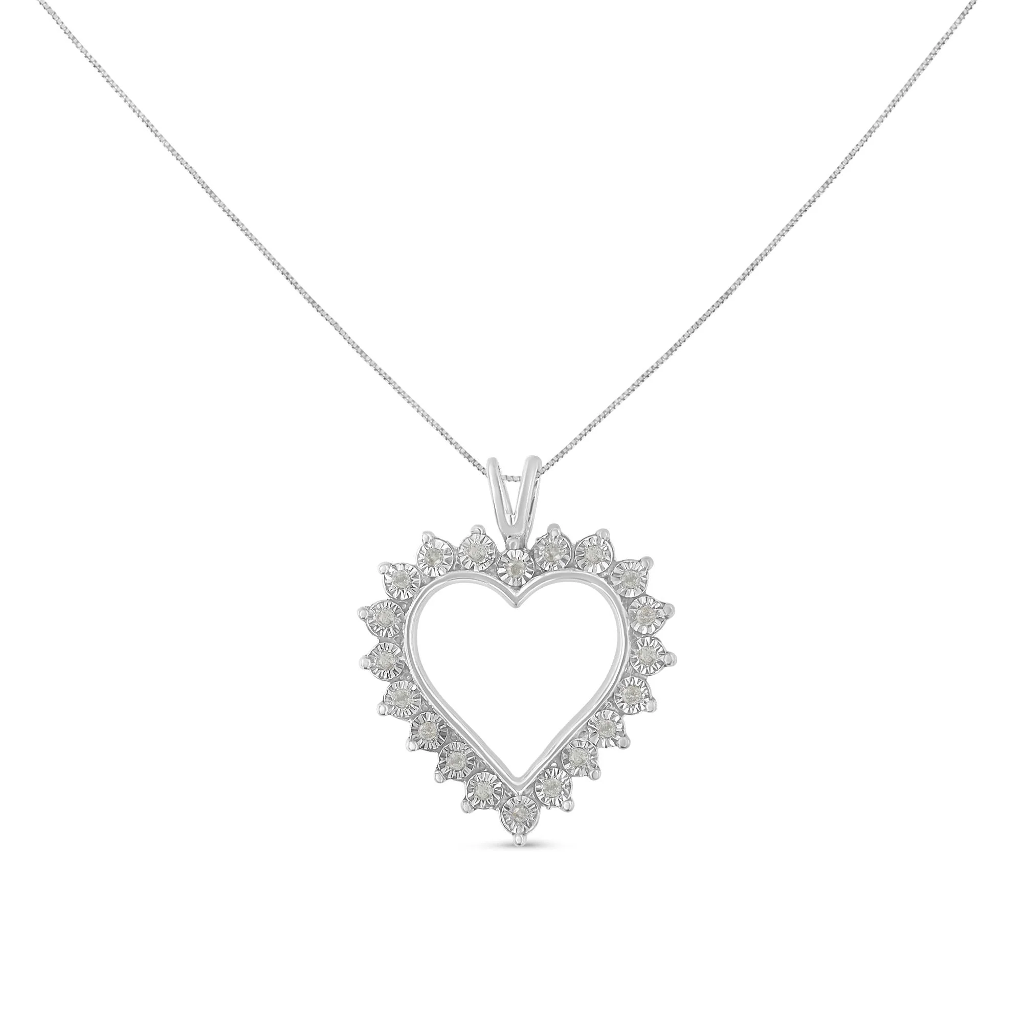 .925 Sterling Silver 1/4 Cttw Miracle Set Diamond Open Heart 18" Pendant Necklace (I-J Color, I3 Clarity) by Haus of Brilliance - Image 2