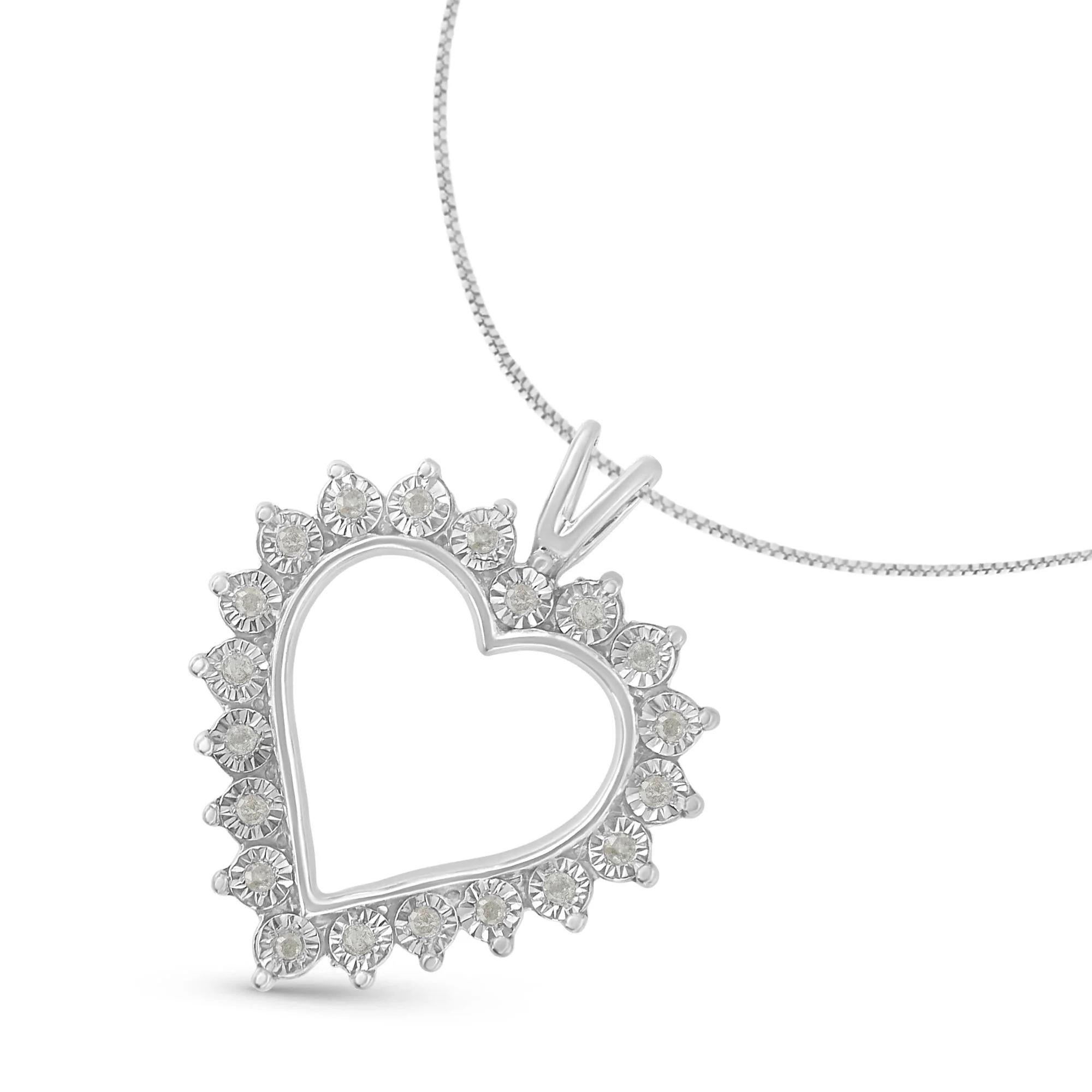 .925 Sterling Silver 1/4 Cttw Miracle Set Diamond Open Heart 18" Pendant Necklace (I-J Color, I3 Clarity) by Haus of Brilliance - Image 3