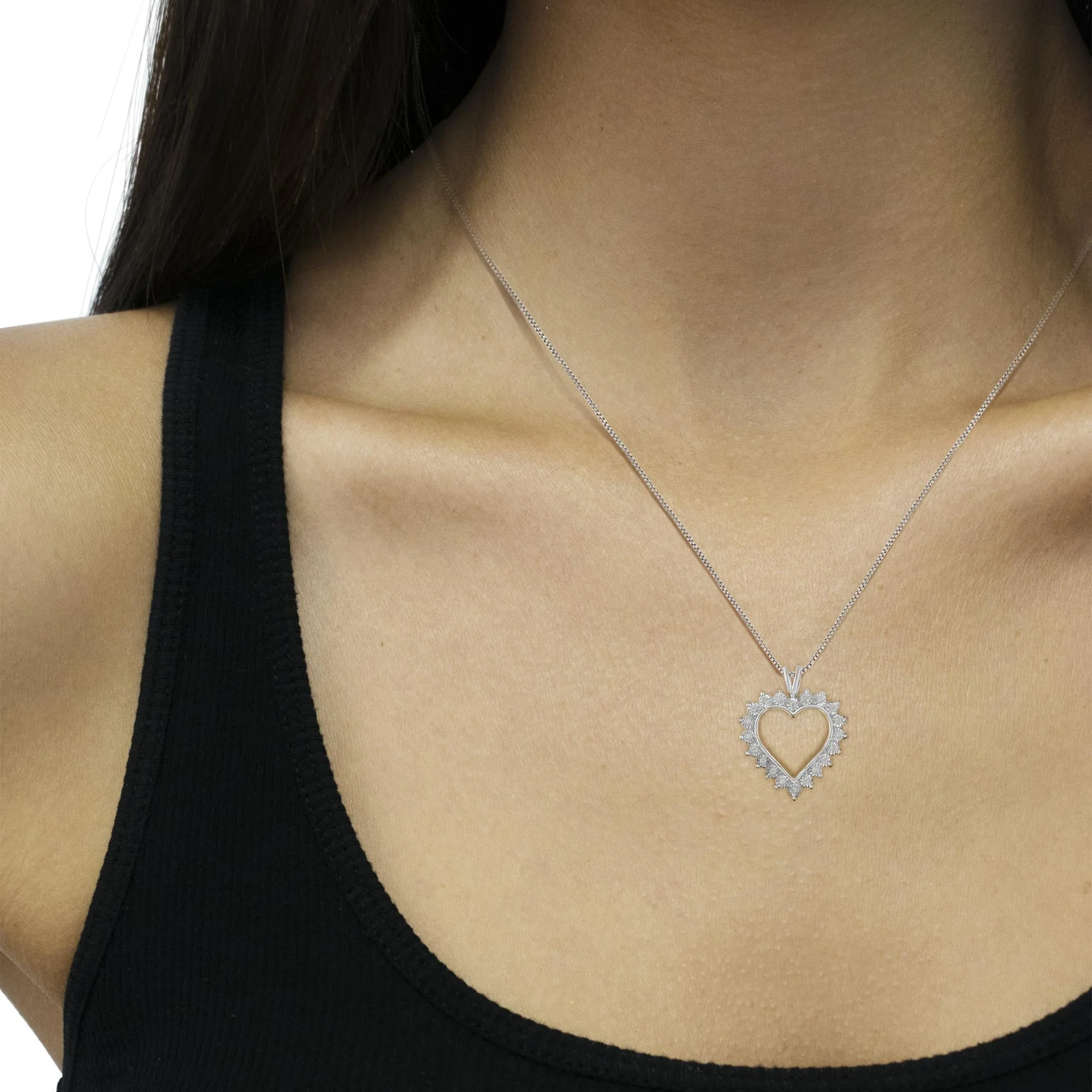 .925 Sterling Silver 1/4 Cttw Miracle Set Diamond Open Heart 18" Pendant Necklace (I-J Color, I3 Clarity) by Haus of Brilliance - Image 4