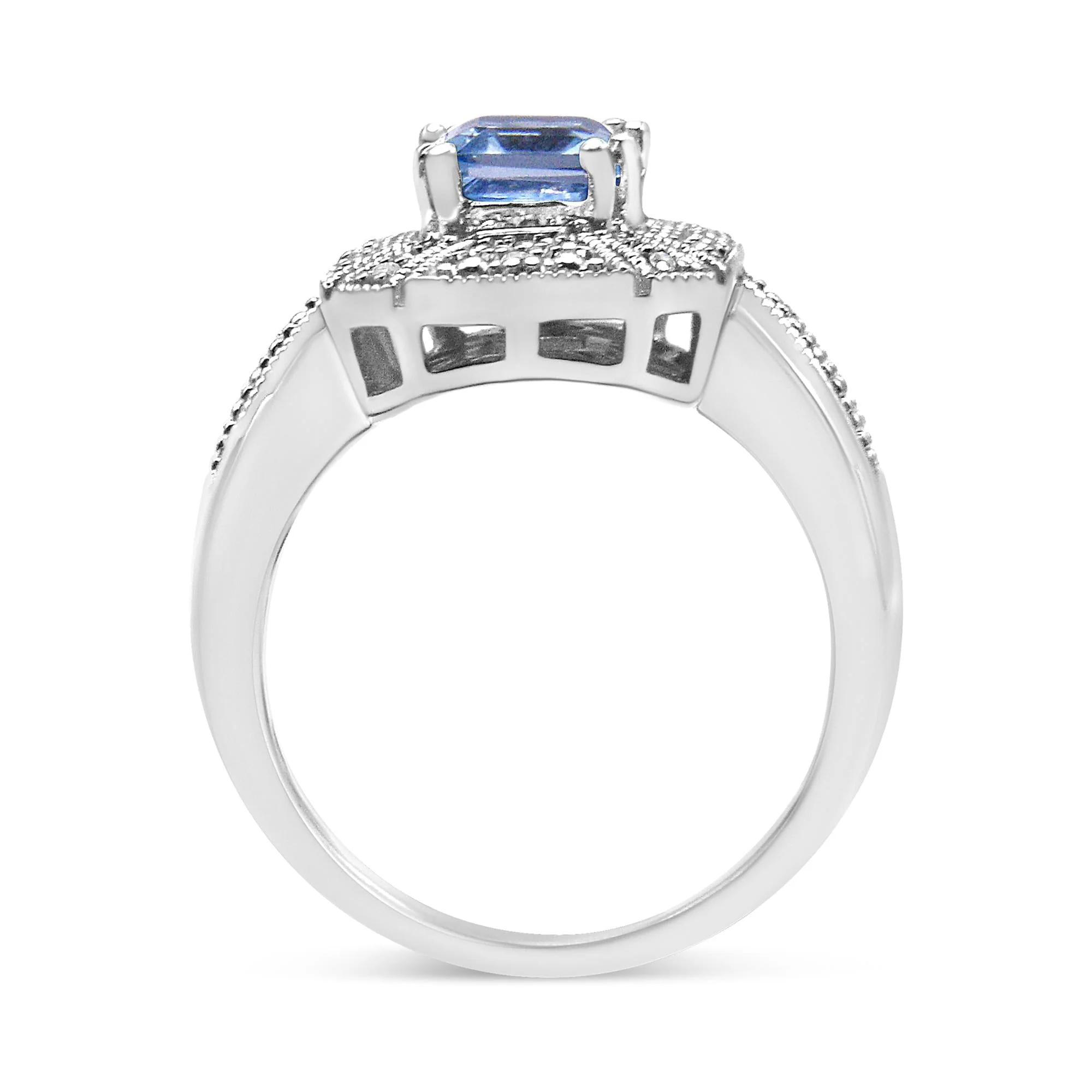 .925 Sterling Silver Diamond Accent and 8X6 mm Emerald-Shape Blue Topaz Ring (I-J Color, I2-I3 Clarity) by Infinite Jewels - Image 5