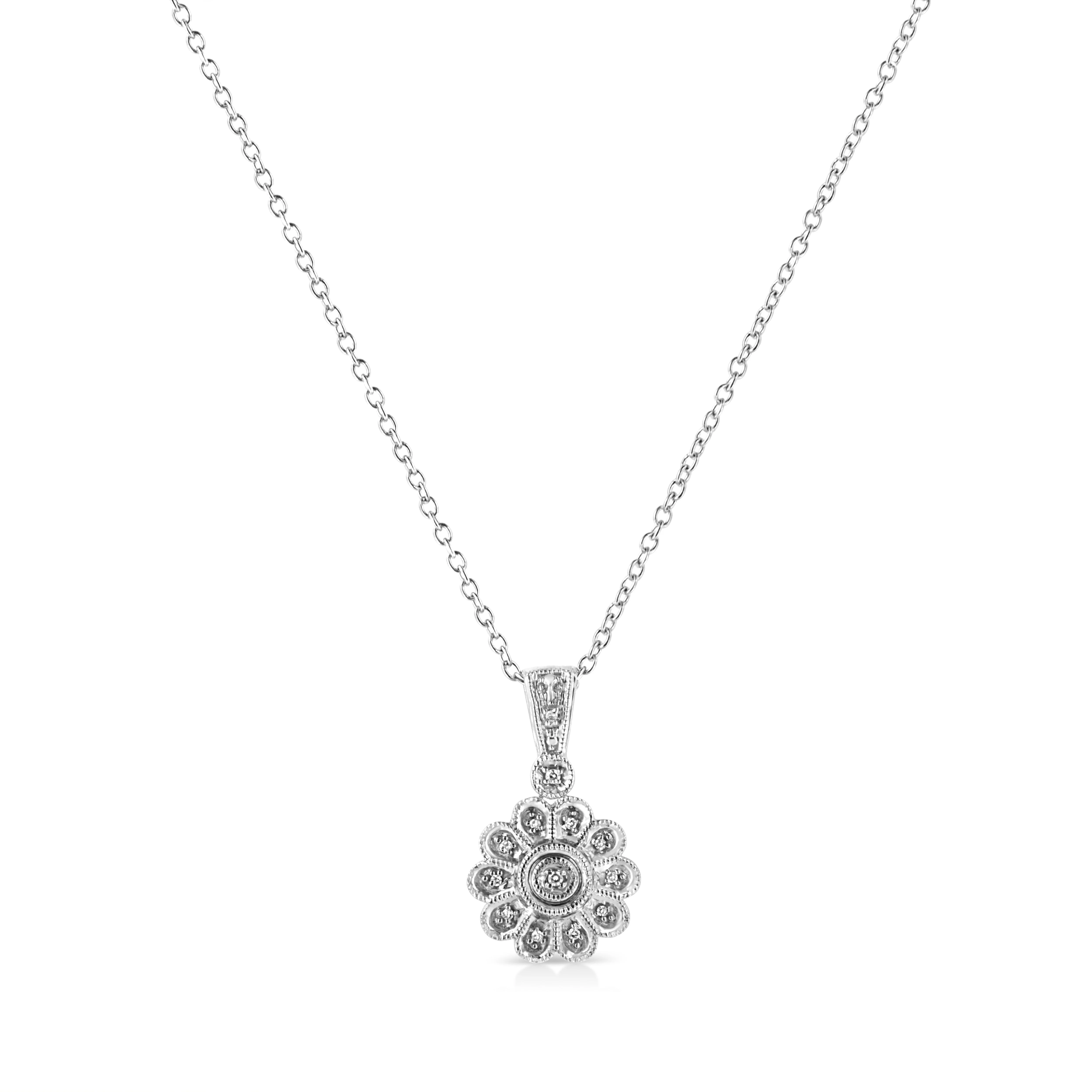 .925 Sterling Silver Diamond Accent Sunburst Milgrain 18" Pendant Necklace (I-J Color, I1-I2 Clarity) by Haus of Brilliance - Image 2