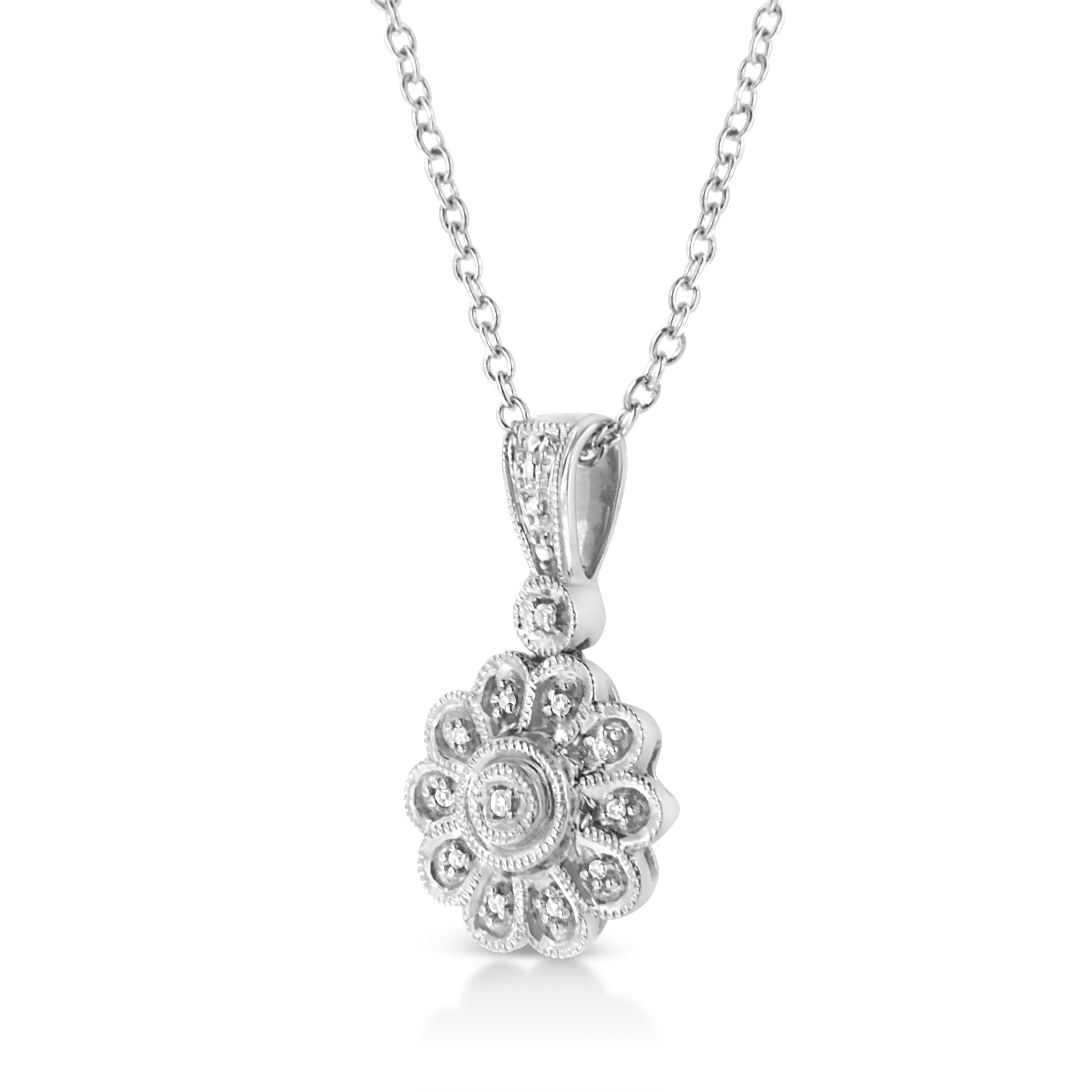 .925 Sterling Silver Diamond Accent Sunburst Milgrain 18" Pendant Necklace (I-J Color, I1-I2 Clarity) by Haus of Brilliance - Image 3