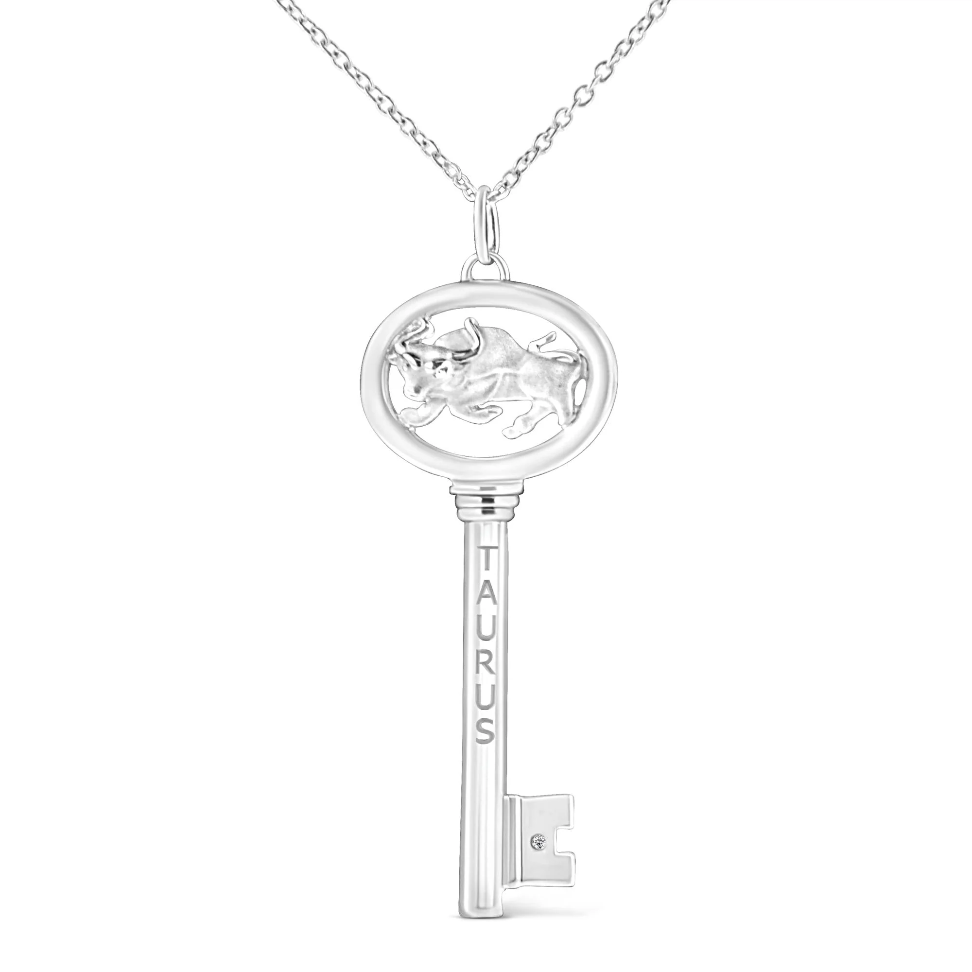 .925 Sterling Silver Diamond Accent Zodiac Key 18" Pendant Necklace (K-L Color, I1-I2 Clarity) by Haus of Brilliance - Image 10