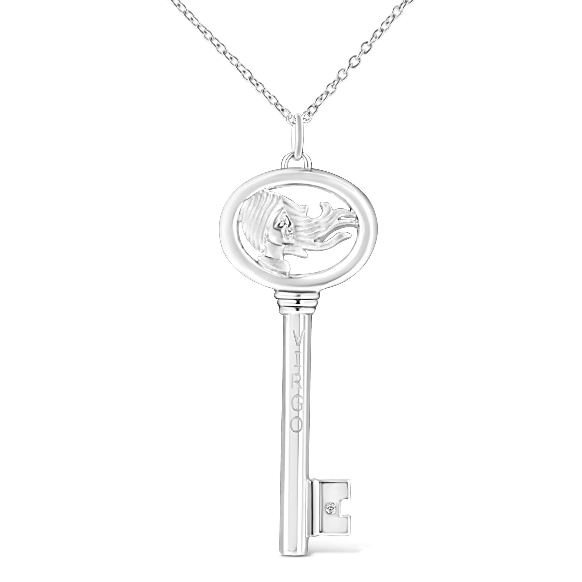 .925 Sterling Silver Diamond Accent Zodiac Key 18" Pendant Necklace (K-L Color, I1-I2 Clarity) by Haus of Brilliance - Image 11