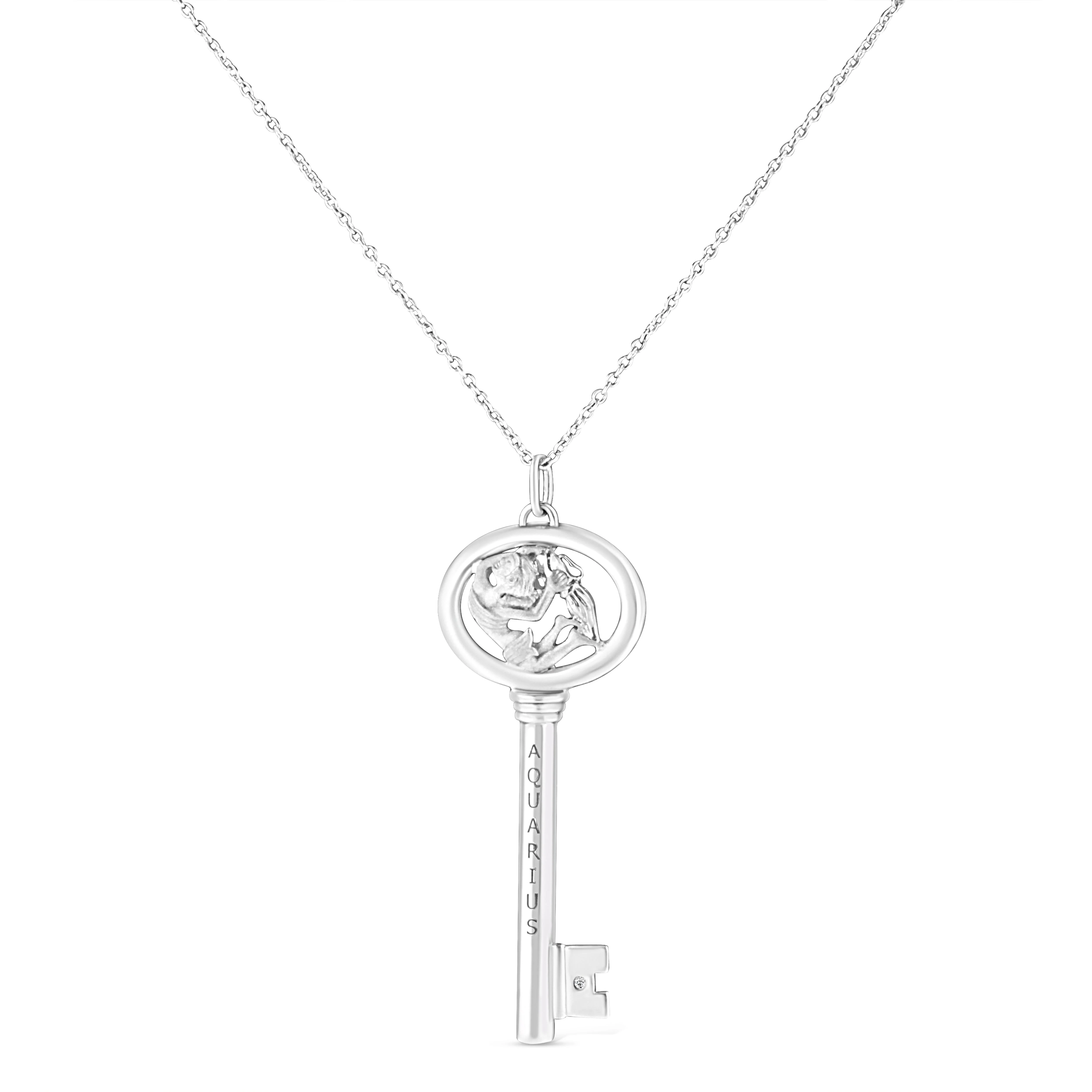 .925 Sterling Silver Diamond Accent Zodiac Key 18" Pendant Necklace (K-L Color, I1-I2 Clarity) by Haus of Brilliance - Image 12