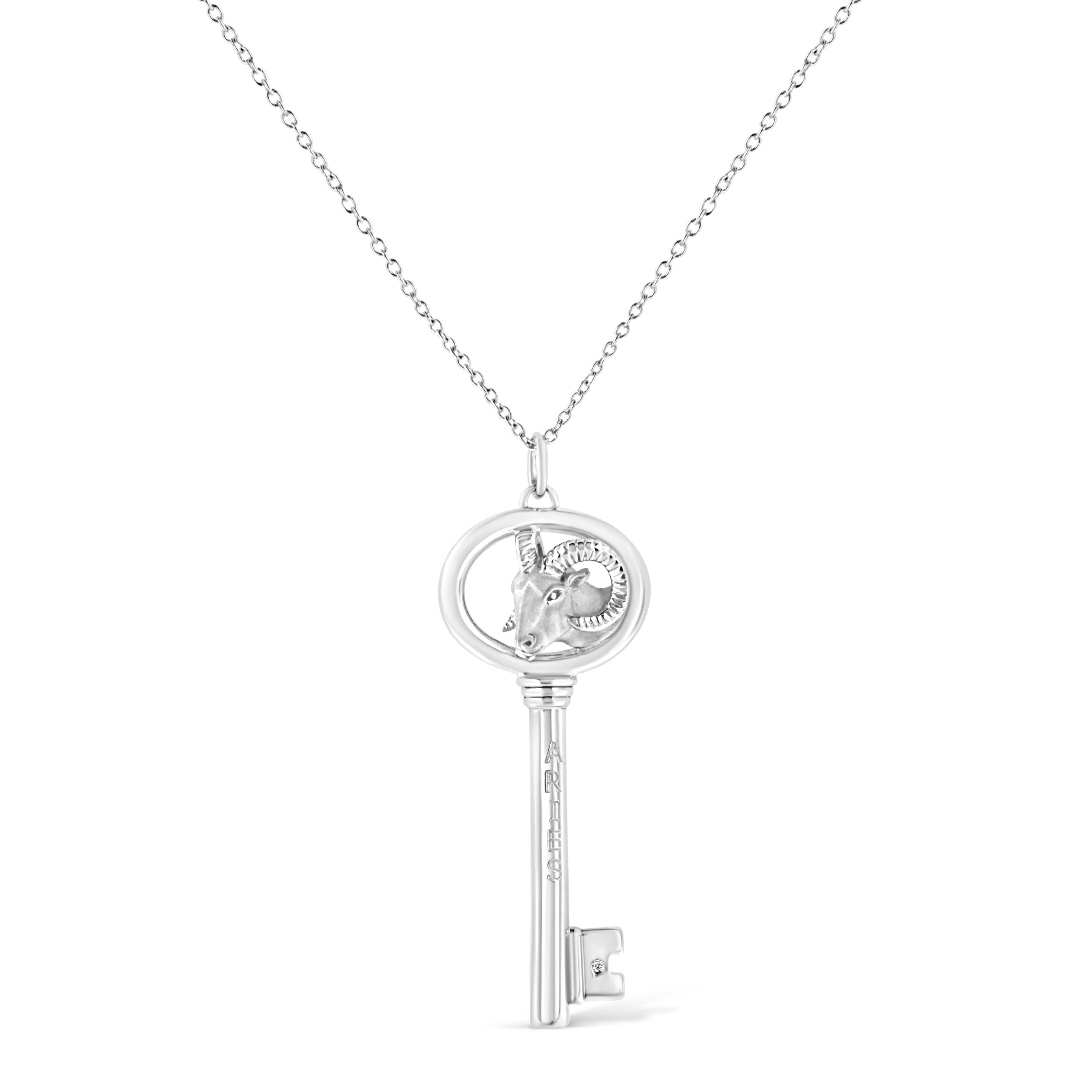 .925 Sterling Silver Diamond Accent Zodiac Key 18" Pendant Necklace (K-L Color, I1-I2 Clarity) by Haus of Brilliance - Image 13