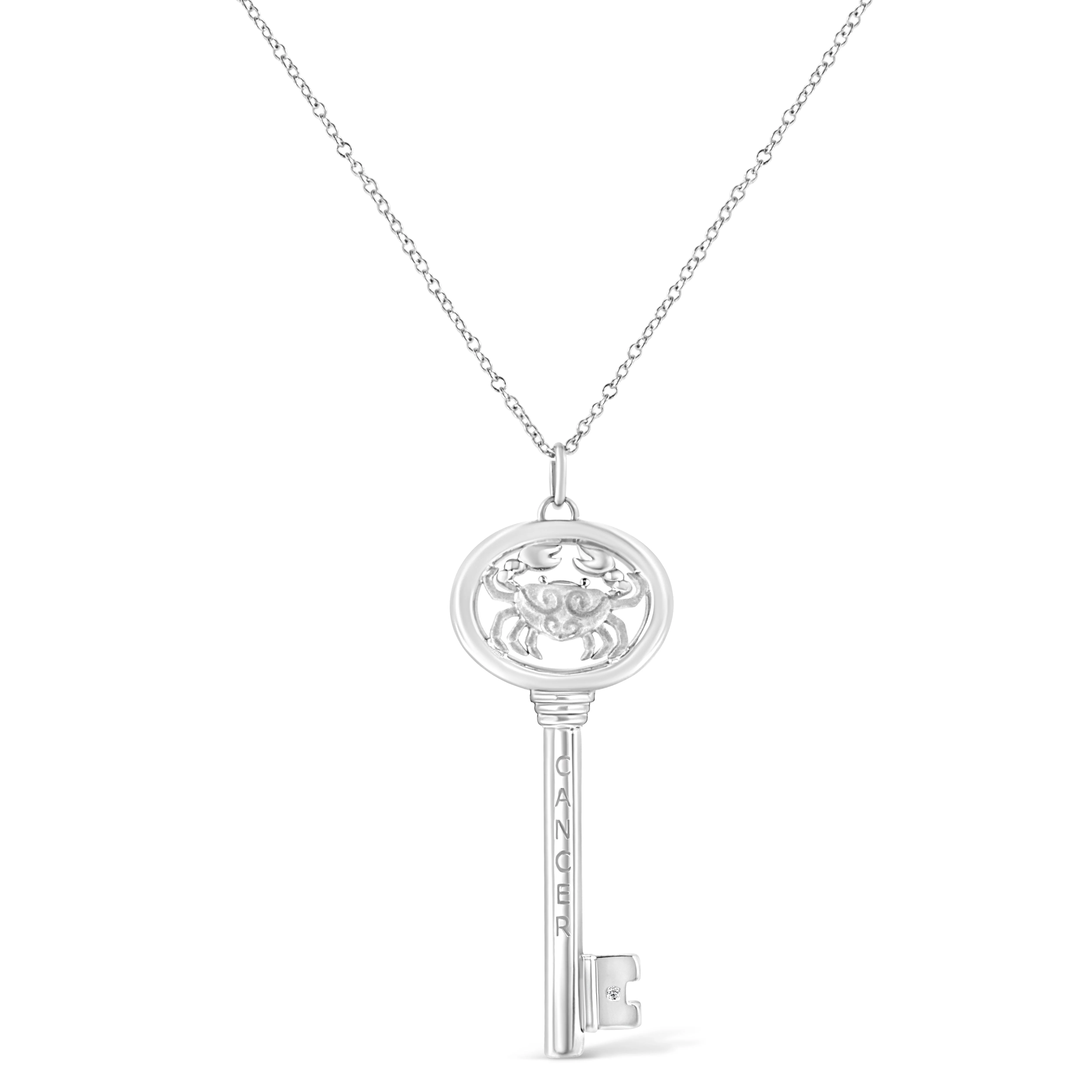 .925 Sterling Silver Diamond Accent Zodiac Key 18" Pendant Necklace (K-L Color, I1-I2 Clarity) by Haus of Brilliance - Image 14