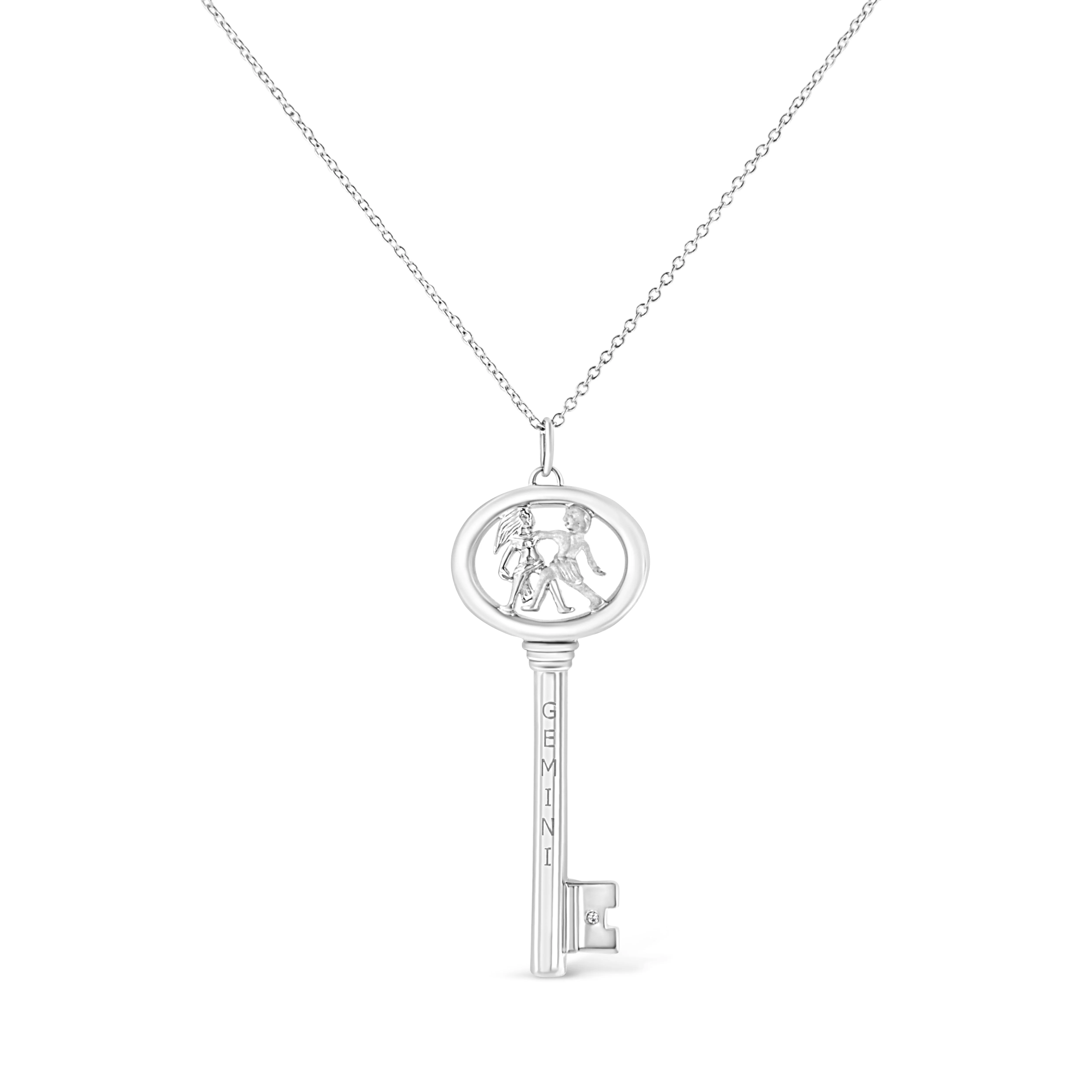 .925 Sterling Silver Diamond Accent Zodiac Key 18" Pendant Necklace (K-L Color, I1-I2 Clarity) by Haus of Brilliance - Image 16