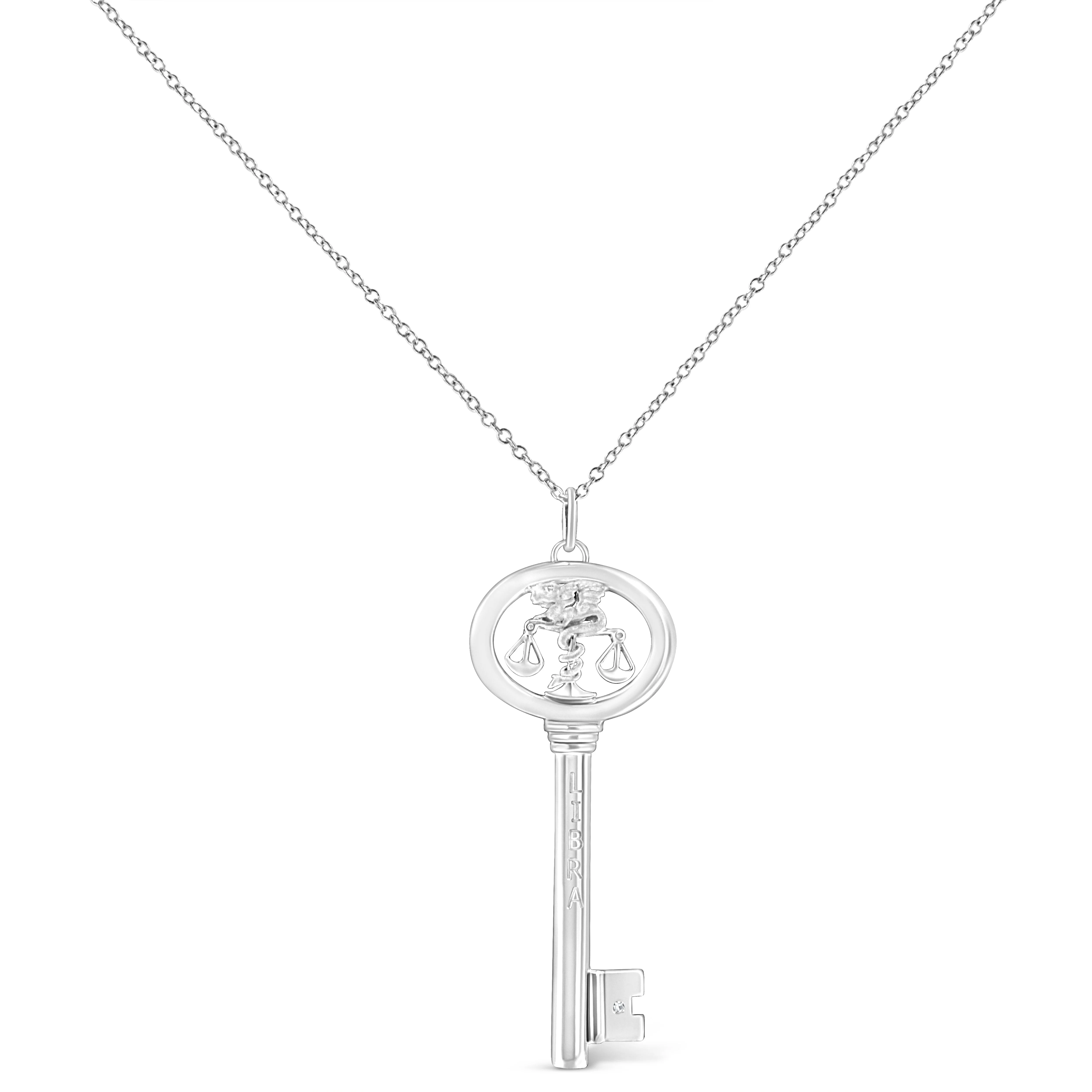 .925 Sterling Silver Diamond Accent Zodiac Key 18" Pendant Necklace (K-L Color, I1-I2 Clarity) by Haus of Brilliance - Image 18