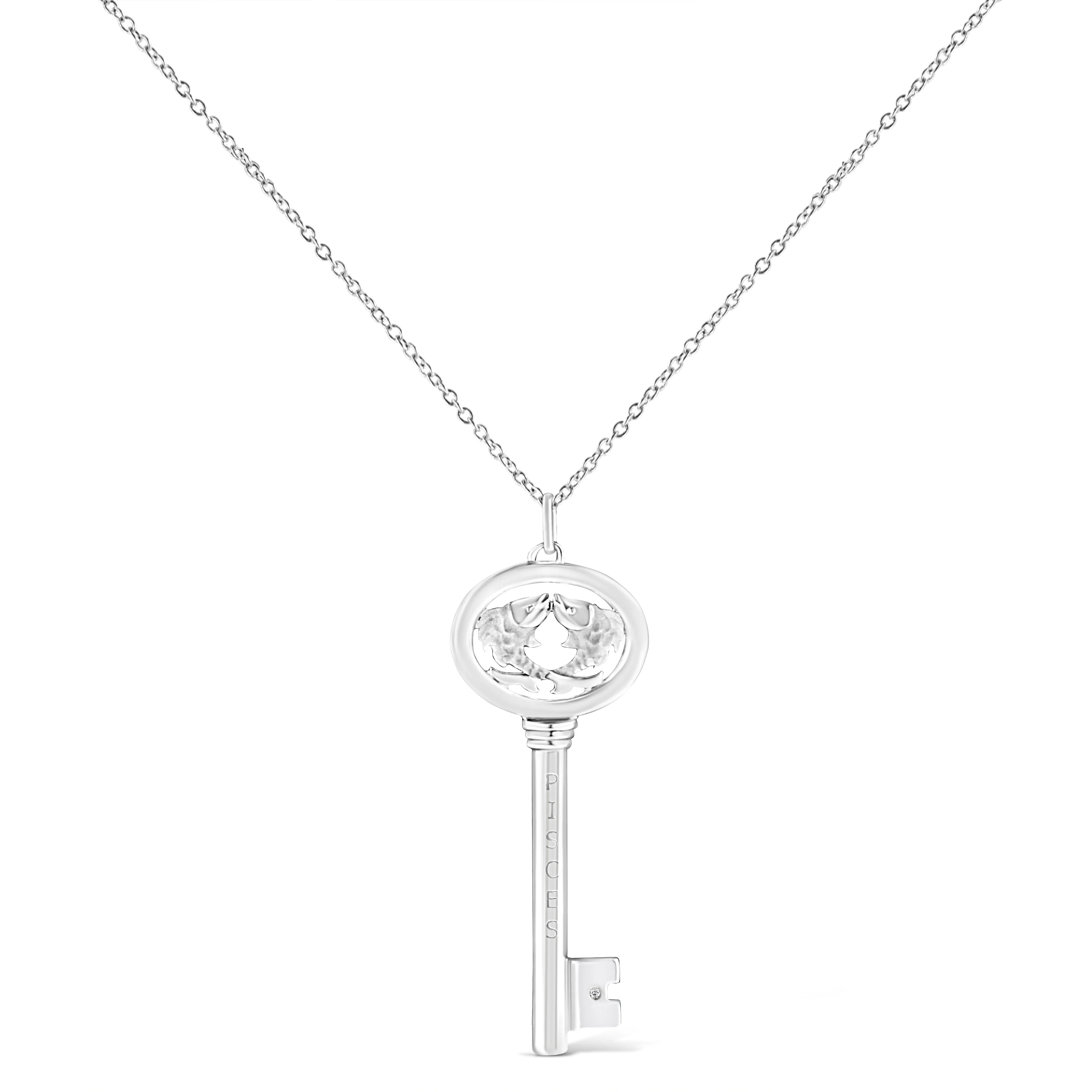 .925 Sterling Silver Diamond Accent Zodiac Key 18" Pendant Necklace (K-L Color, I1-I2 Clarity) by Haus of Brilliance - Image 19