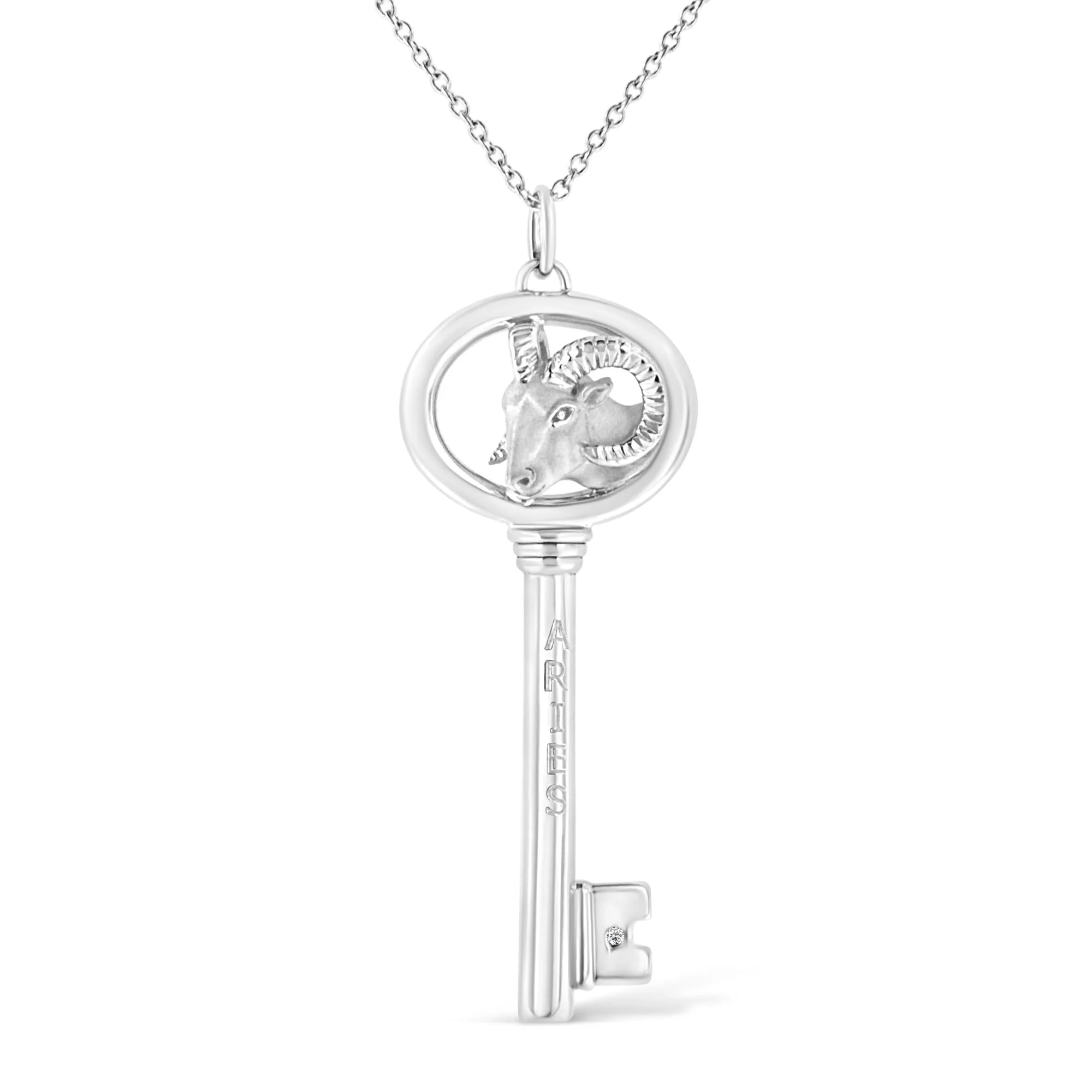 .925 Sterling Silver Diamond Accent Zodiac Key 18" Pendant Necklace (K-L Color, I1-I2 Clarity) by Haus of Brilliance - Image 2