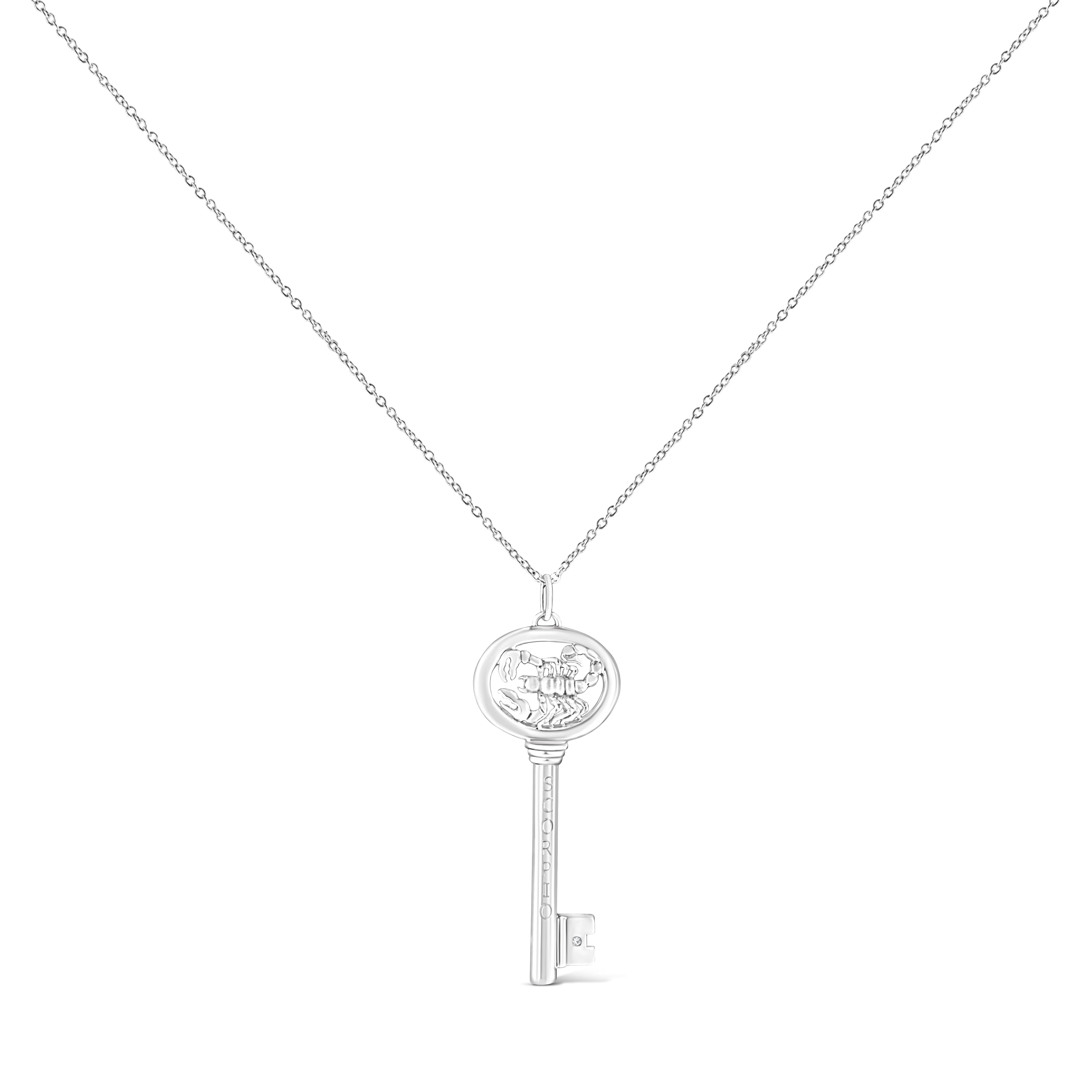 .925 Sterling Silver Diamond Accent Zodiac Key 18" Pendant Necklace (K-L Color, I1-I2 Clarity) by Haus of Brilliance - Image 20