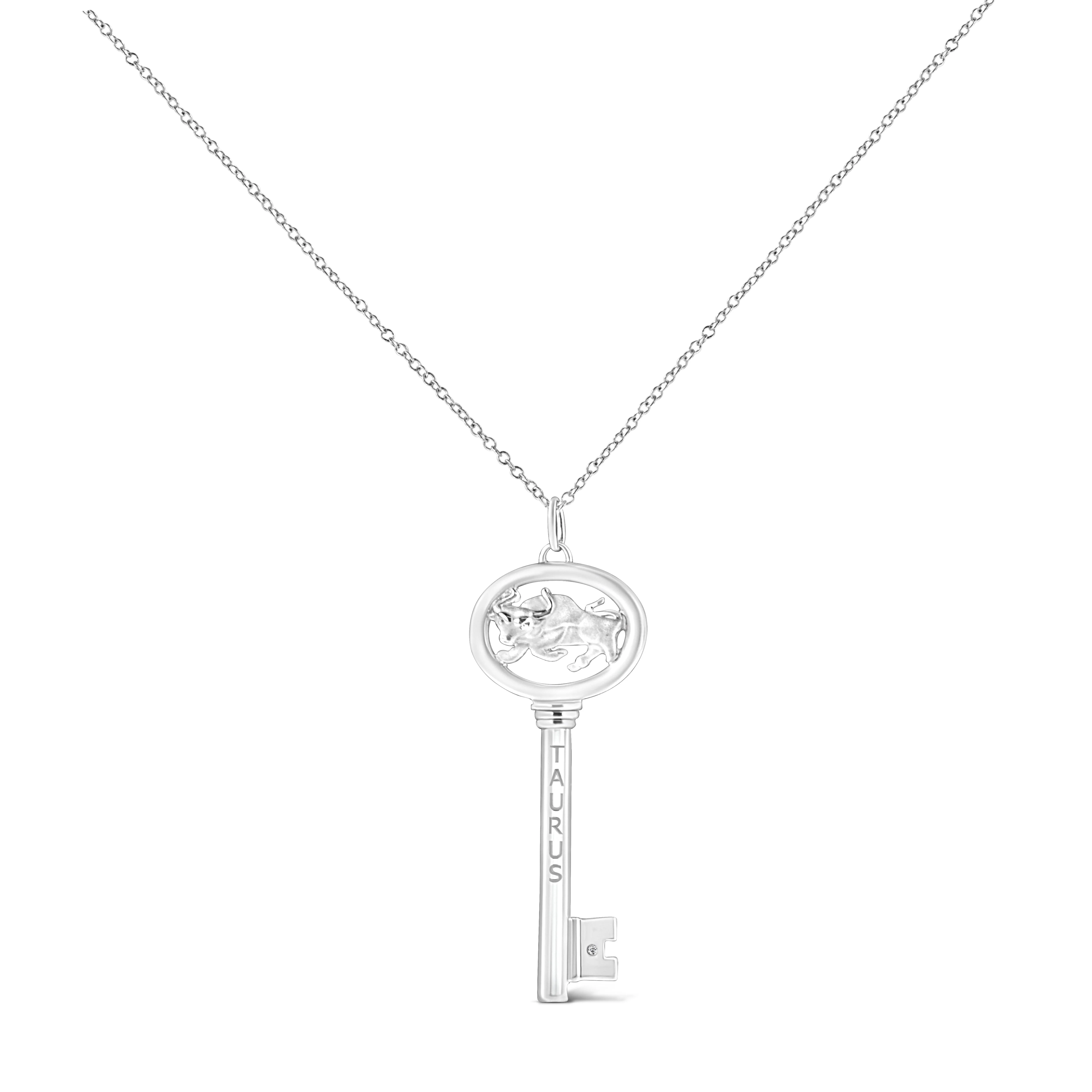.925 Sterling Silver Diamond Accent Zodiac Key 18" Pendant Necklace (K-L Color, I1-I2 Clarity) by Haus of Brilliance - Image 21