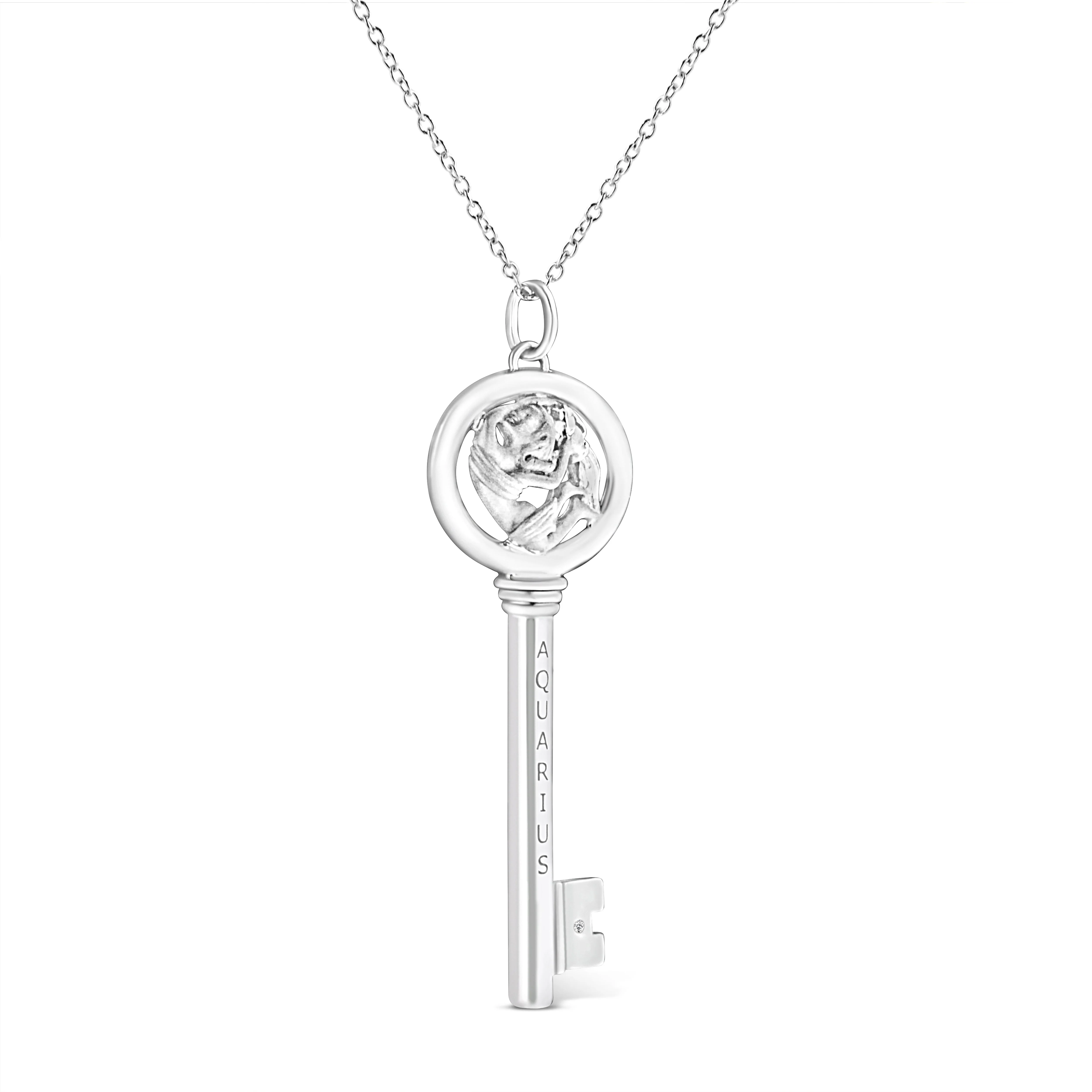 .925 Sterling Silver Diamond Accent Zodiac Key 18" Pendant Necklace (K-L Color, I1-I2 Clarity) by Haus of Brilliance - Image 23