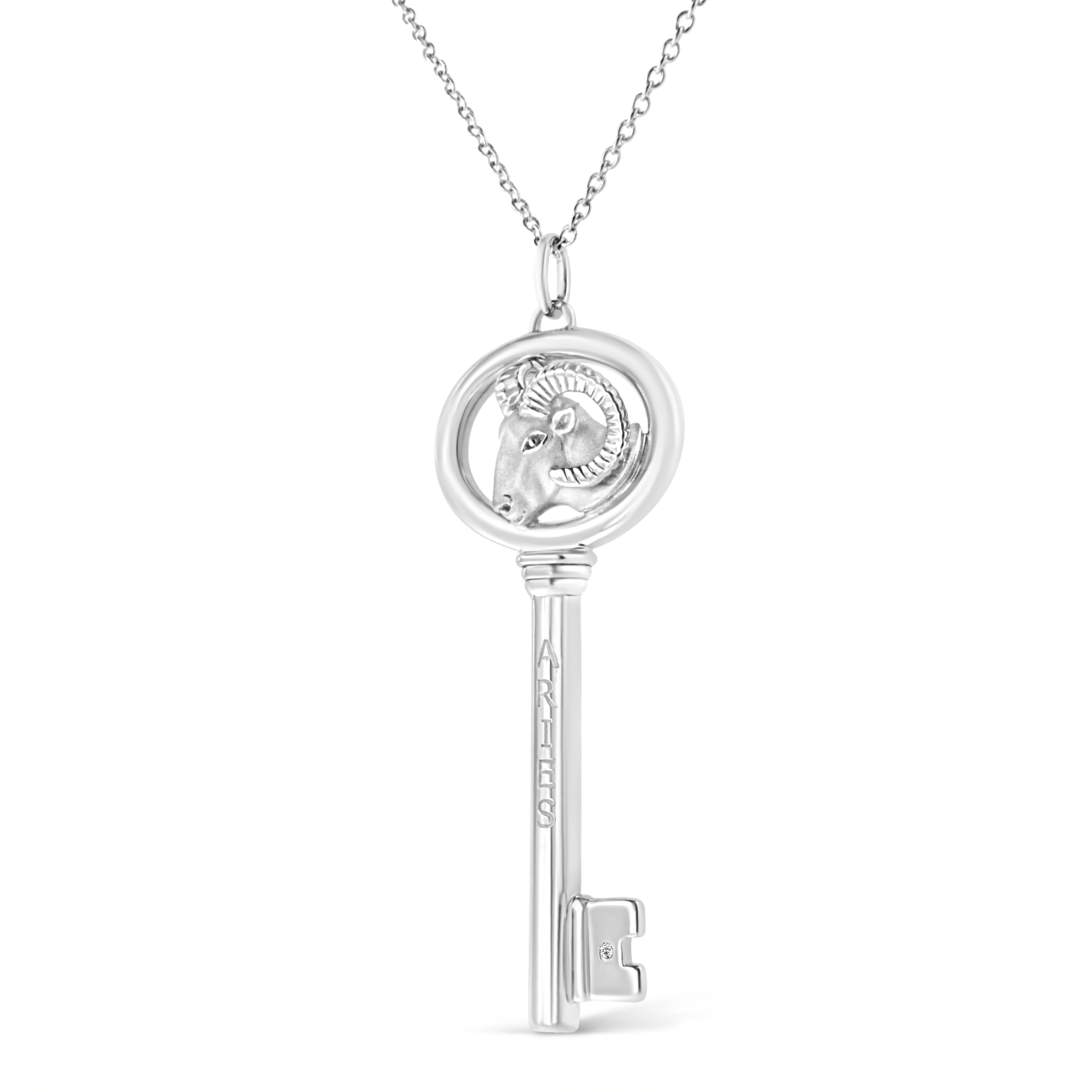 .925 Sterling Silver Diamond Accent Zodiac Key 18" Pendant Necklace (K-L Color, I1-I2 Clarity) by Haus of Brilliance - Image 24