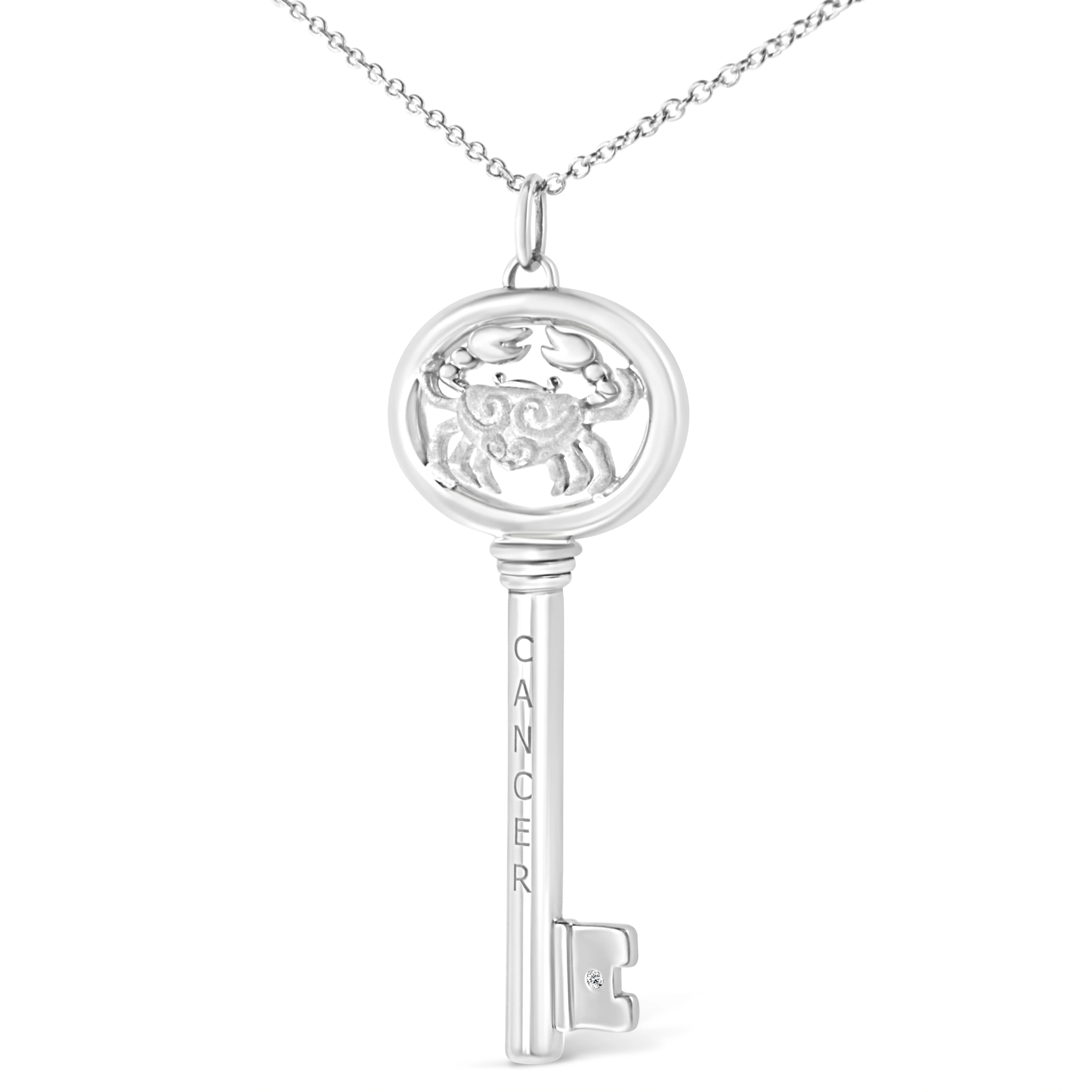 .925 Sterling Silver Diamond Accent Zodiac Key 18" Pendant Necklace (K-L Color, I1-I2 Clarity) by Haus of Brilliance - Image 25