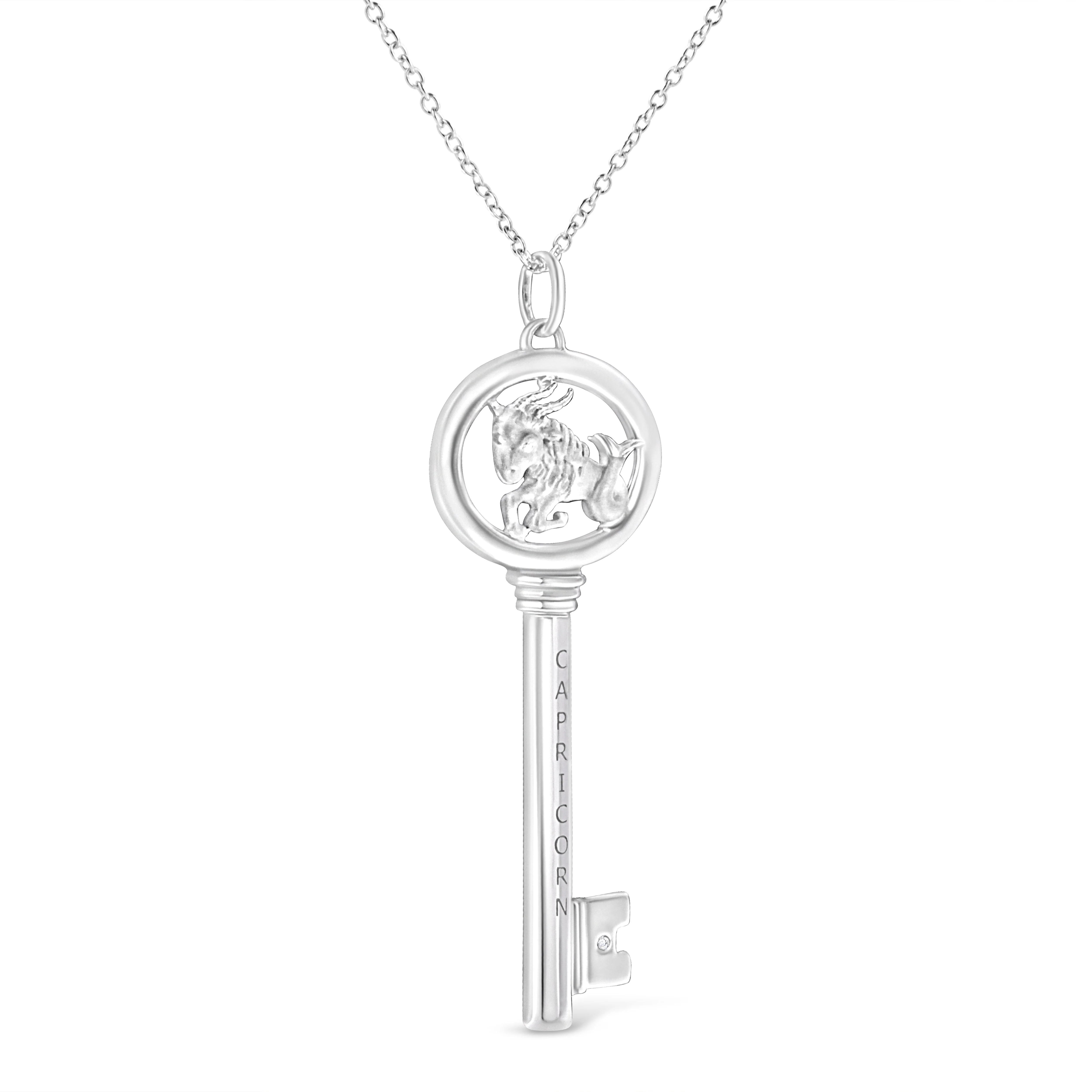 .925 Sterling Silver Diamond Accent Zodiac Key 18" Pendant Necklace (K-L Color, I1-I2 Clarity) by Haus of Brilliance - Image 26